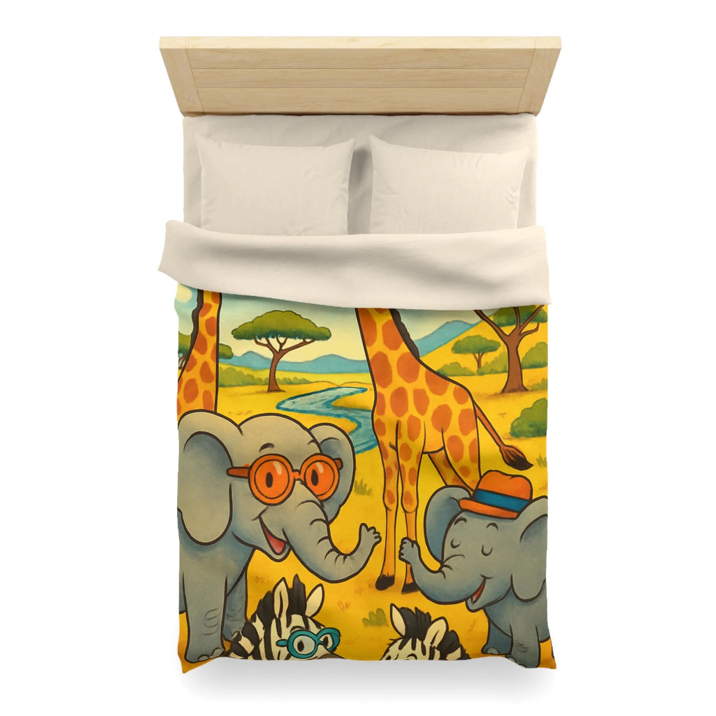 Housse de couette colorée avec animaux de la savane pour chambre d'enfant joyeuse