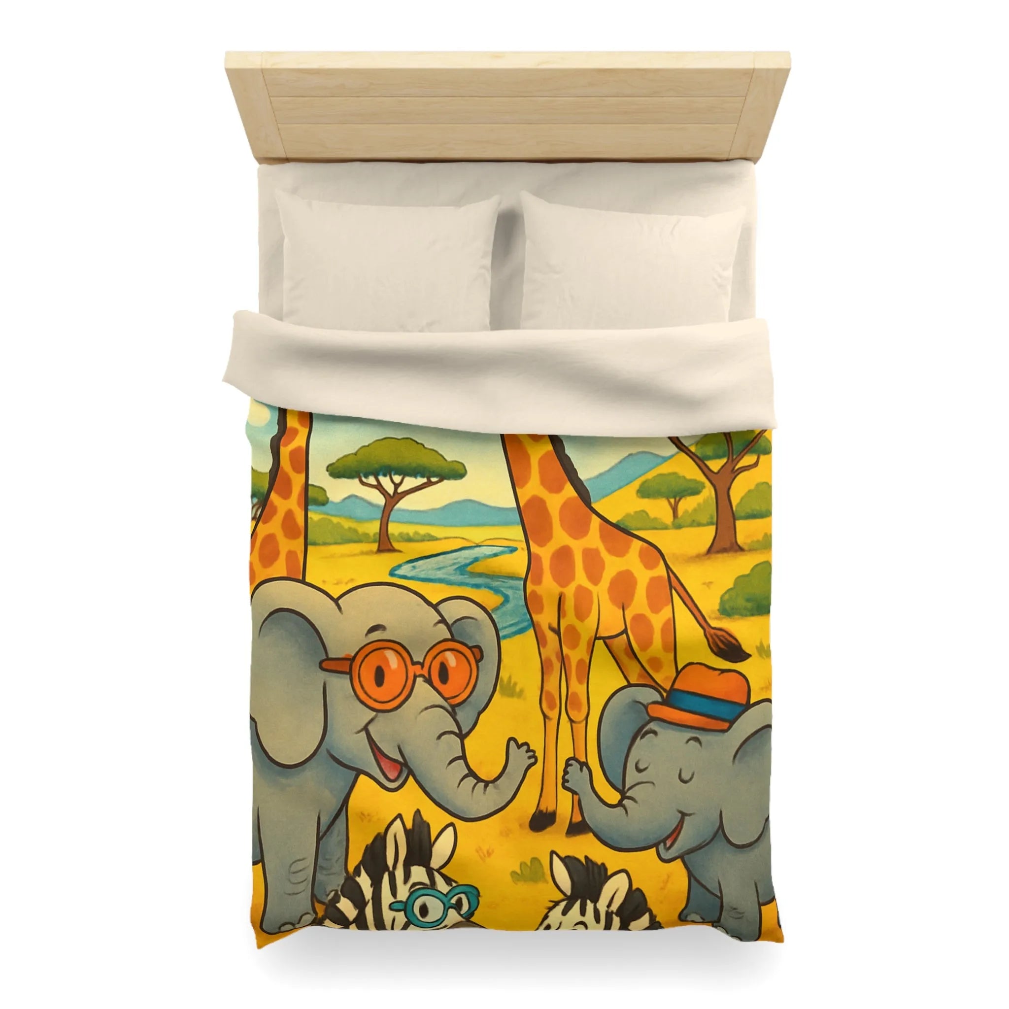 Housse de couette colorée avec animaux de la savane pour chambre d'enfant joyeuse