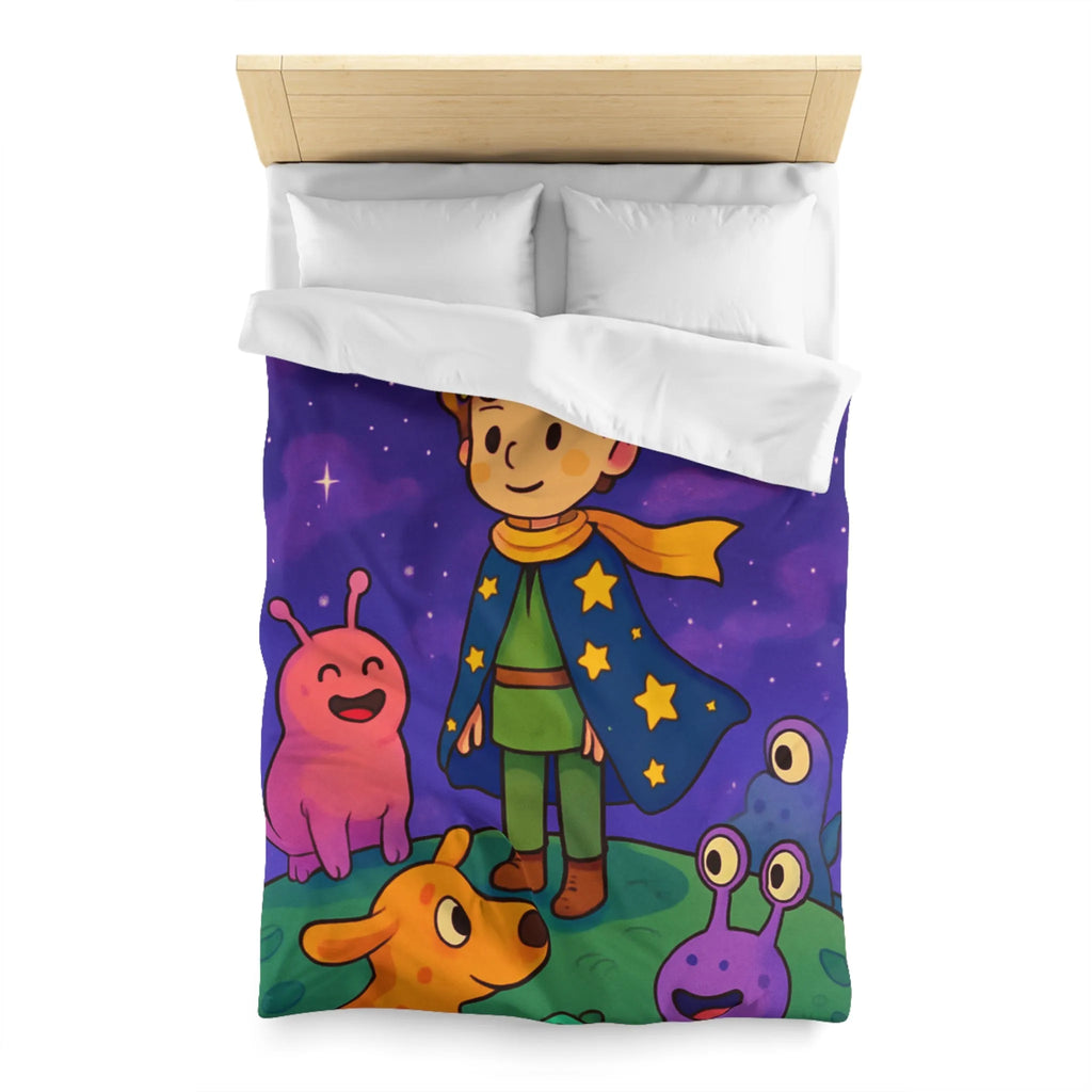 Housse de Couette Colorée Enfantine avec Enfant et Créatures sous Ciel Étoilé