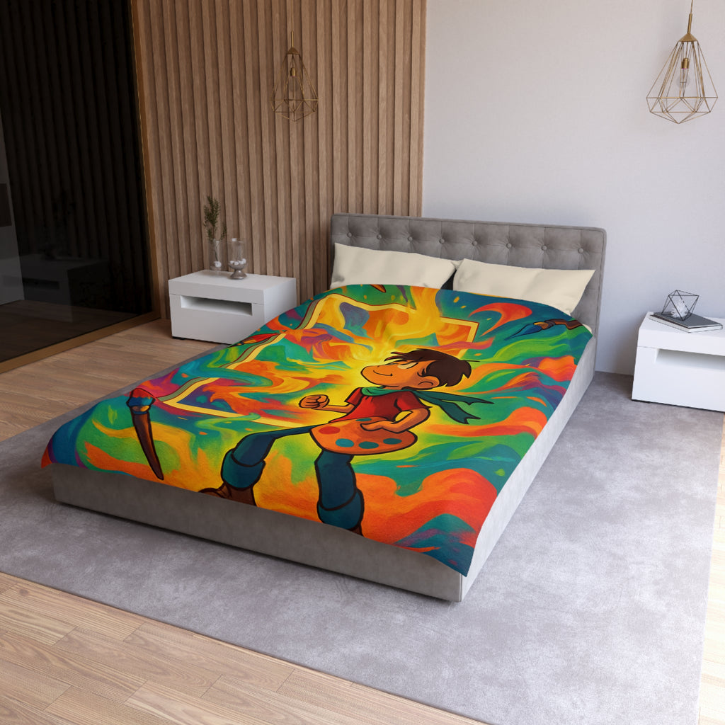 Housse de couette multicolore avec artiste créatif et peinture de pinceaux magiques