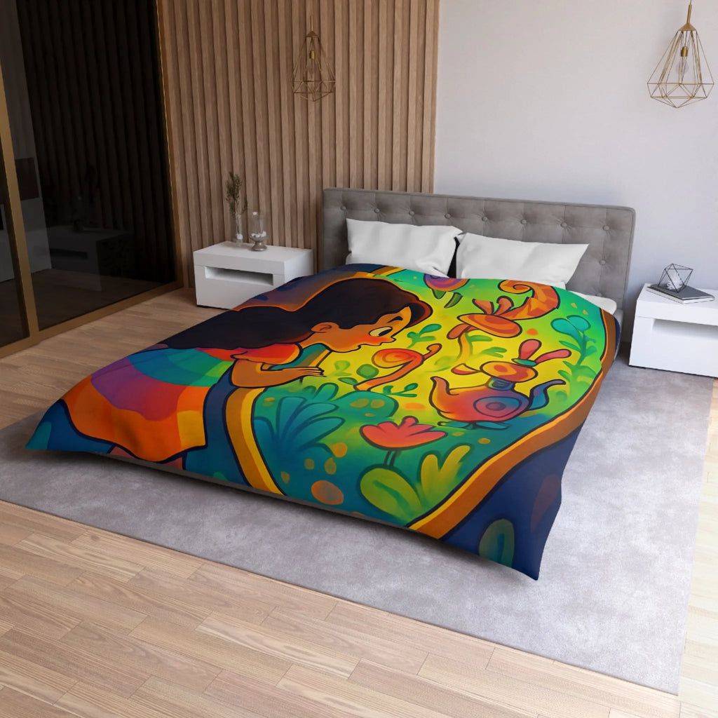 Housse de Couette Enfant Rêve Mystérieux Jardin Émerveillé Couleurs Vives Décor Imaginaire