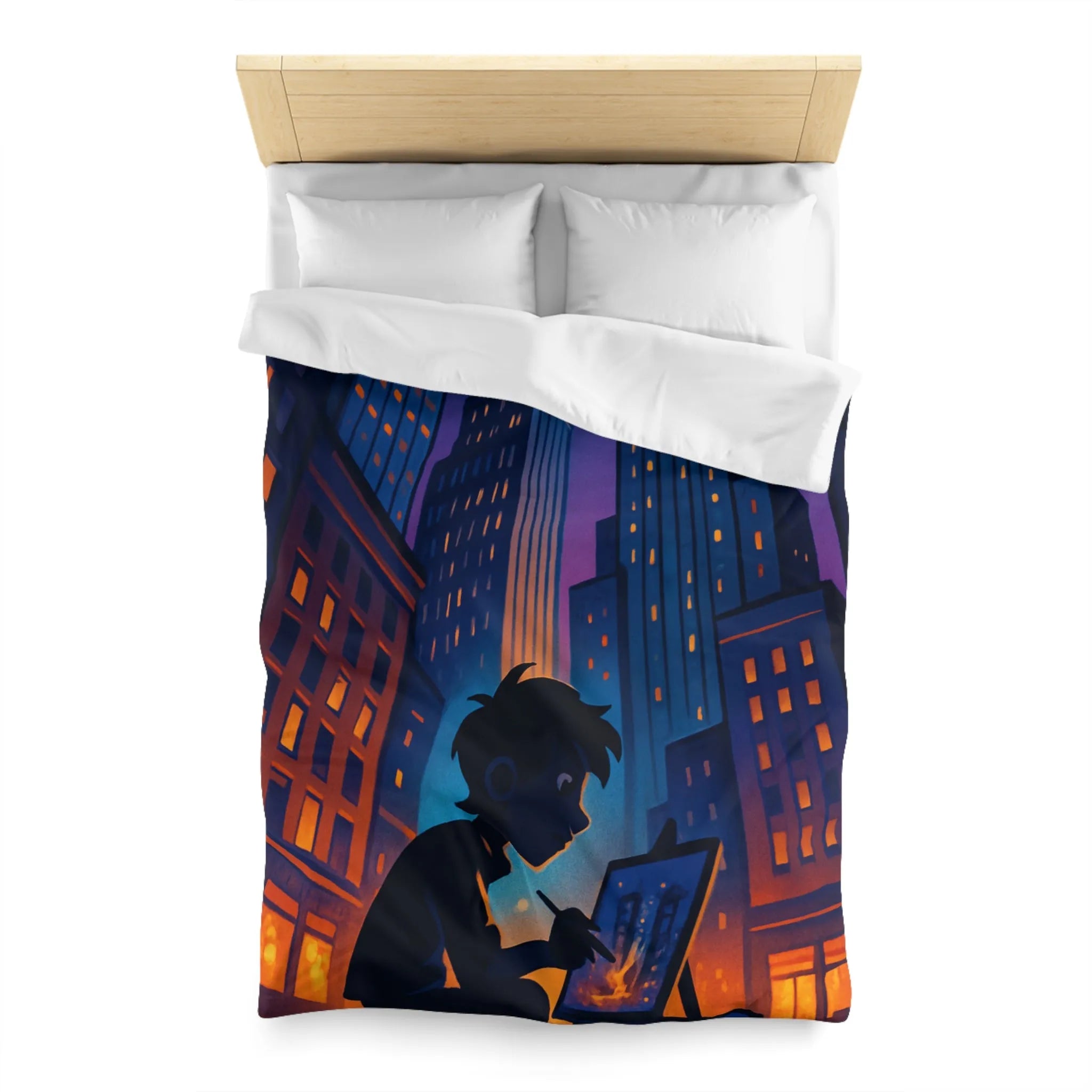 Housse de Couette Design Urbain Artiste Peintre Nuit Étoilée pour Chambre Moderne