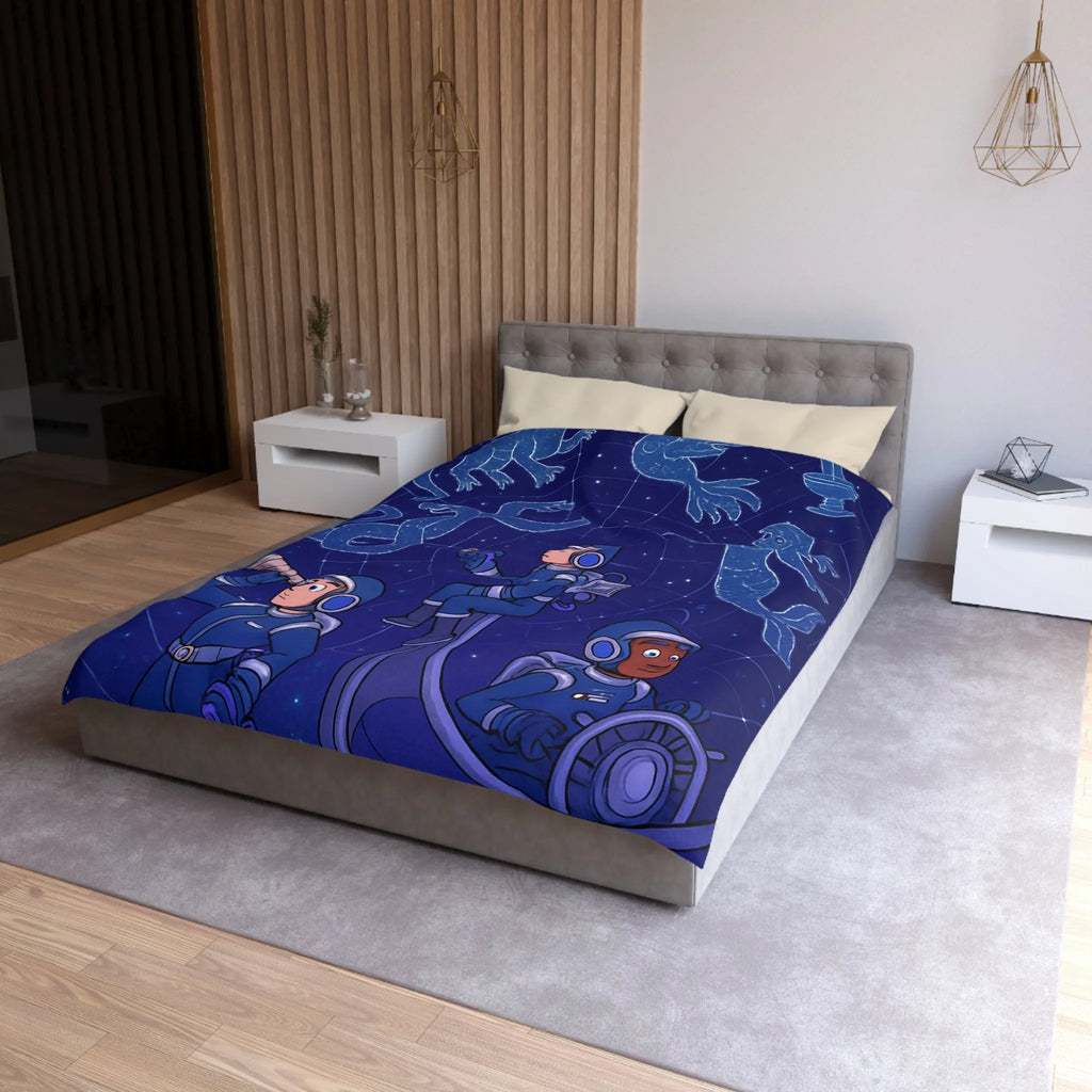 Housse de couette espace enfants avec constellations magiques dragons et sirène.