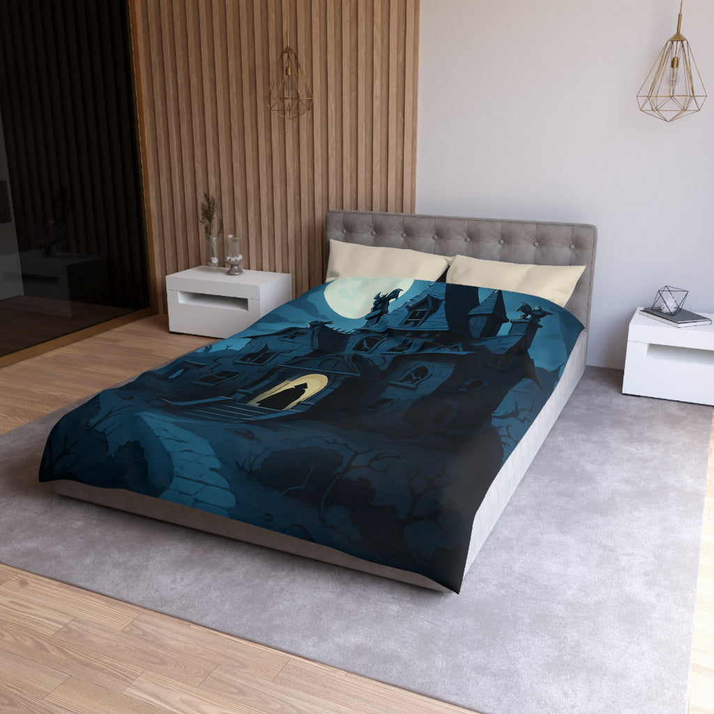 Housse de couette mystérieuse avec manoir gothique sous la pleine lune effrayante