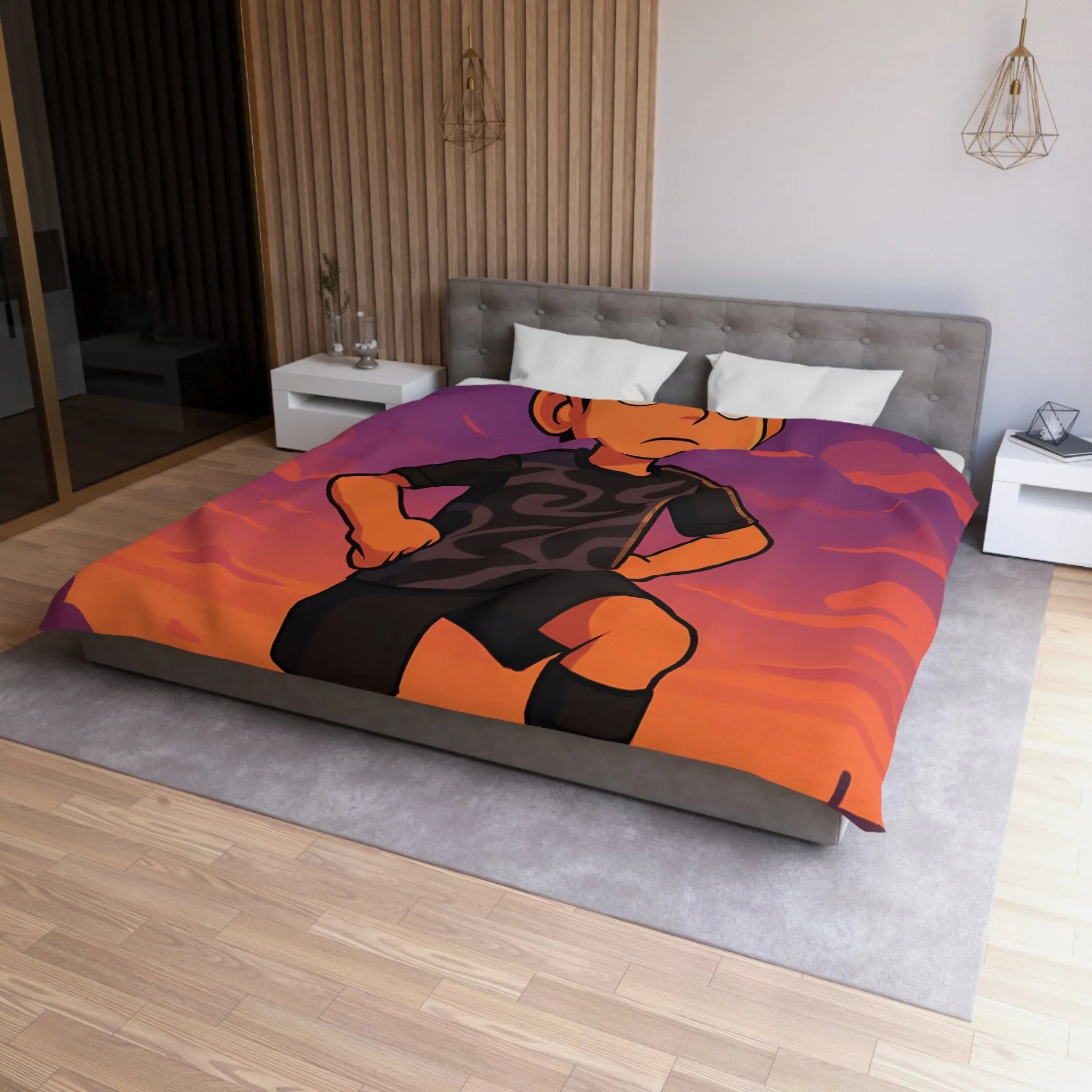 Housse De Couette Enfant Avec Illustration Inspirante Joueur De Football Au Coucher Du Soleil
