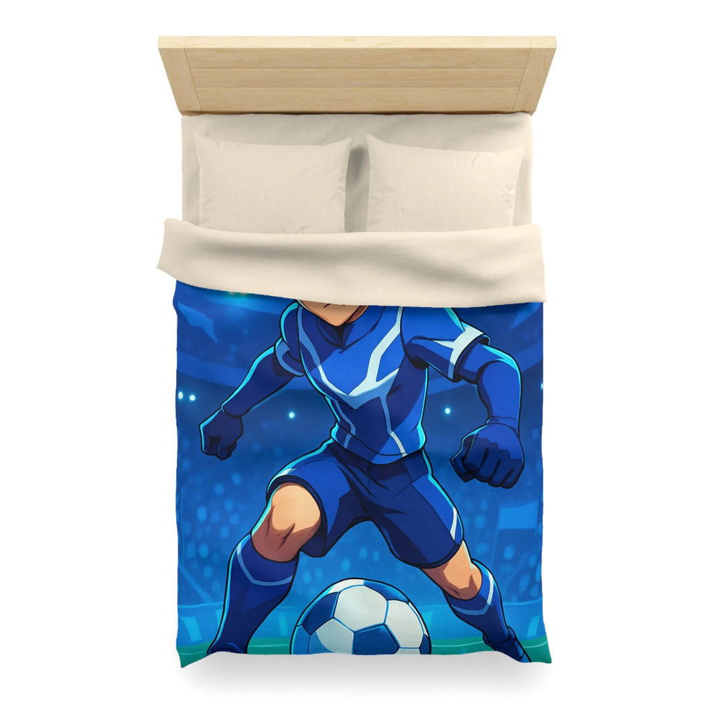 Housse de couette avec joueur de foot animé, style dynamique et lumineux, ambiance sportive