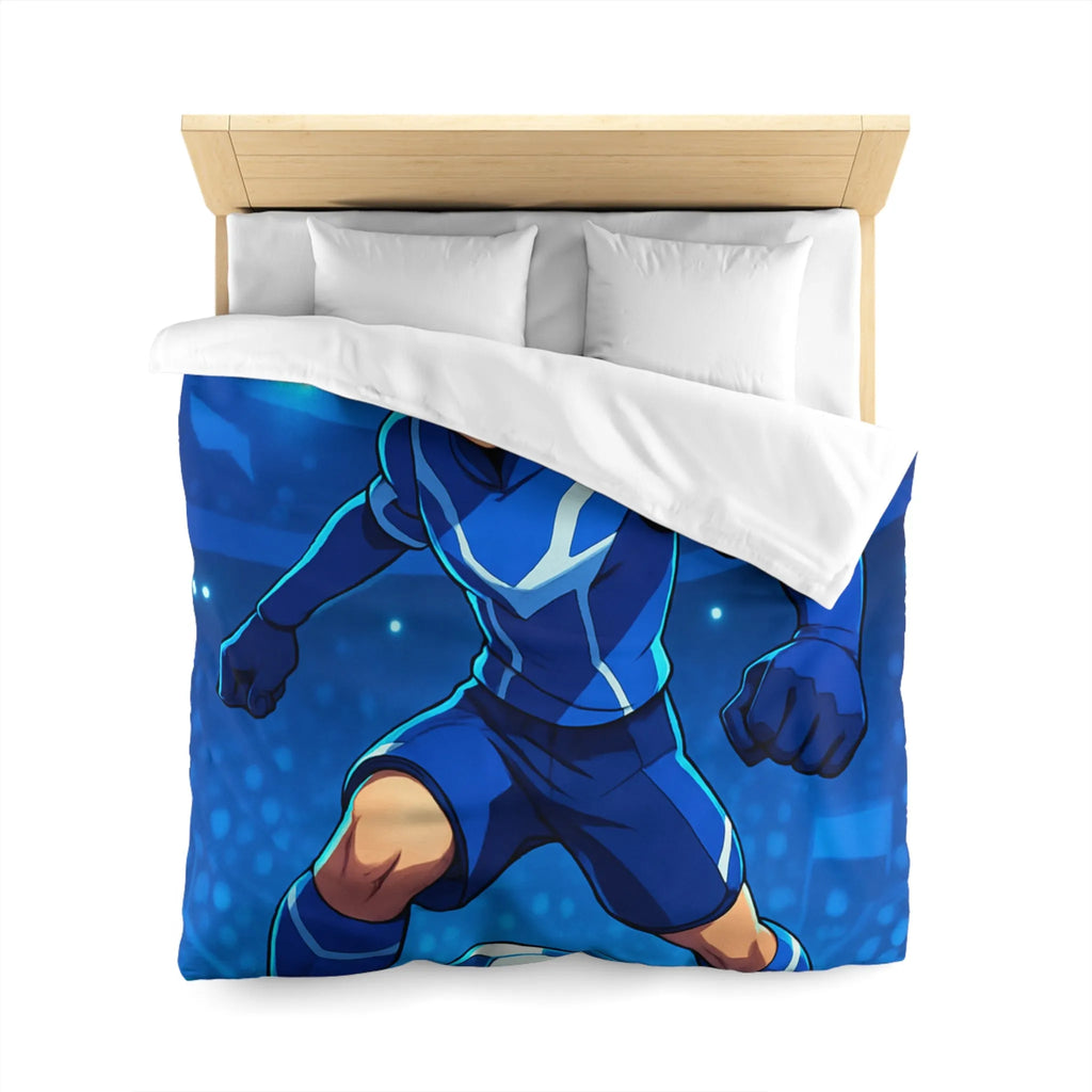 Housse de couette avec joueur de foot animé, style dynamique et lumineux, ambiance sportive