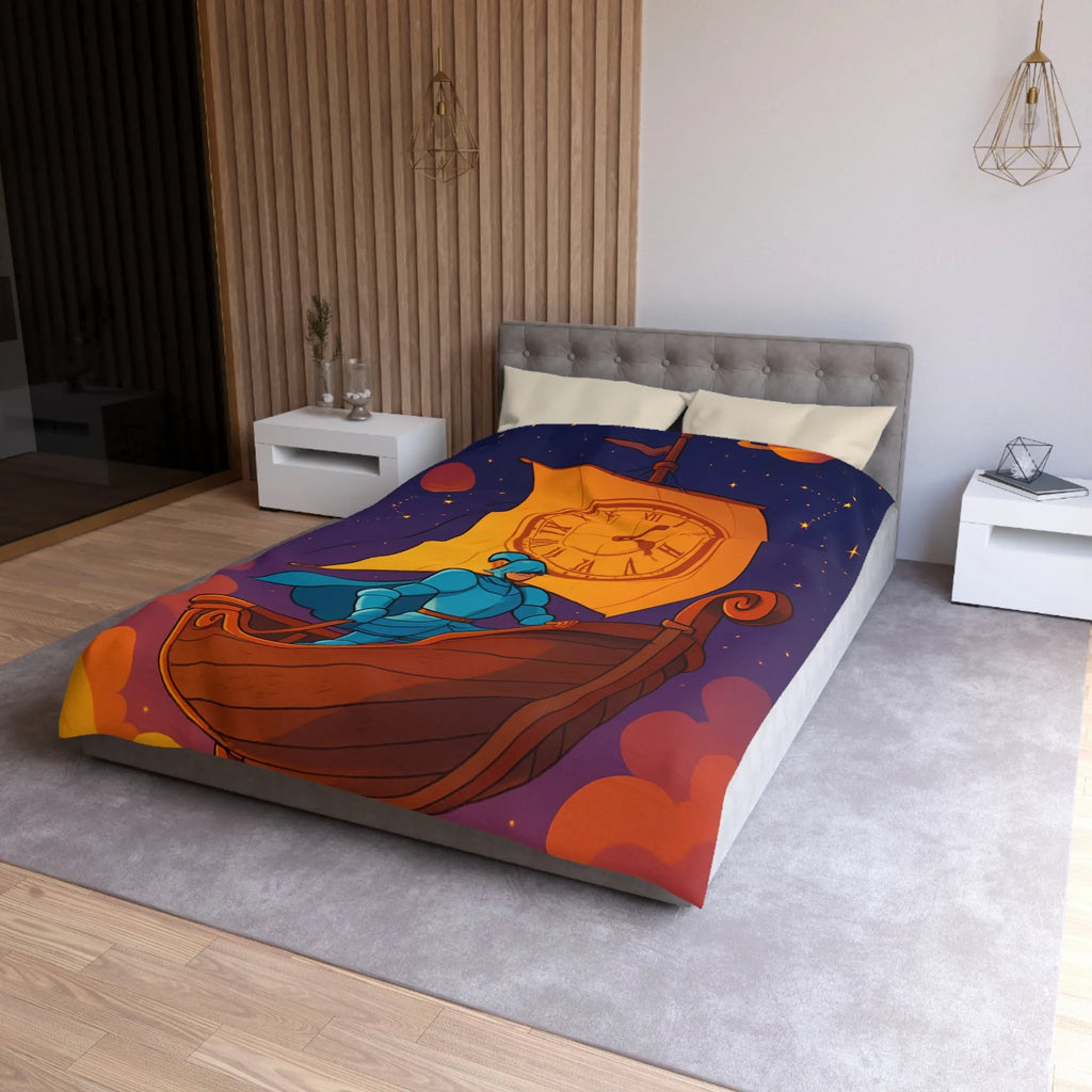 Housse de couette enfant rêveur : chevalier voyageant à travers le cosmos étoilé