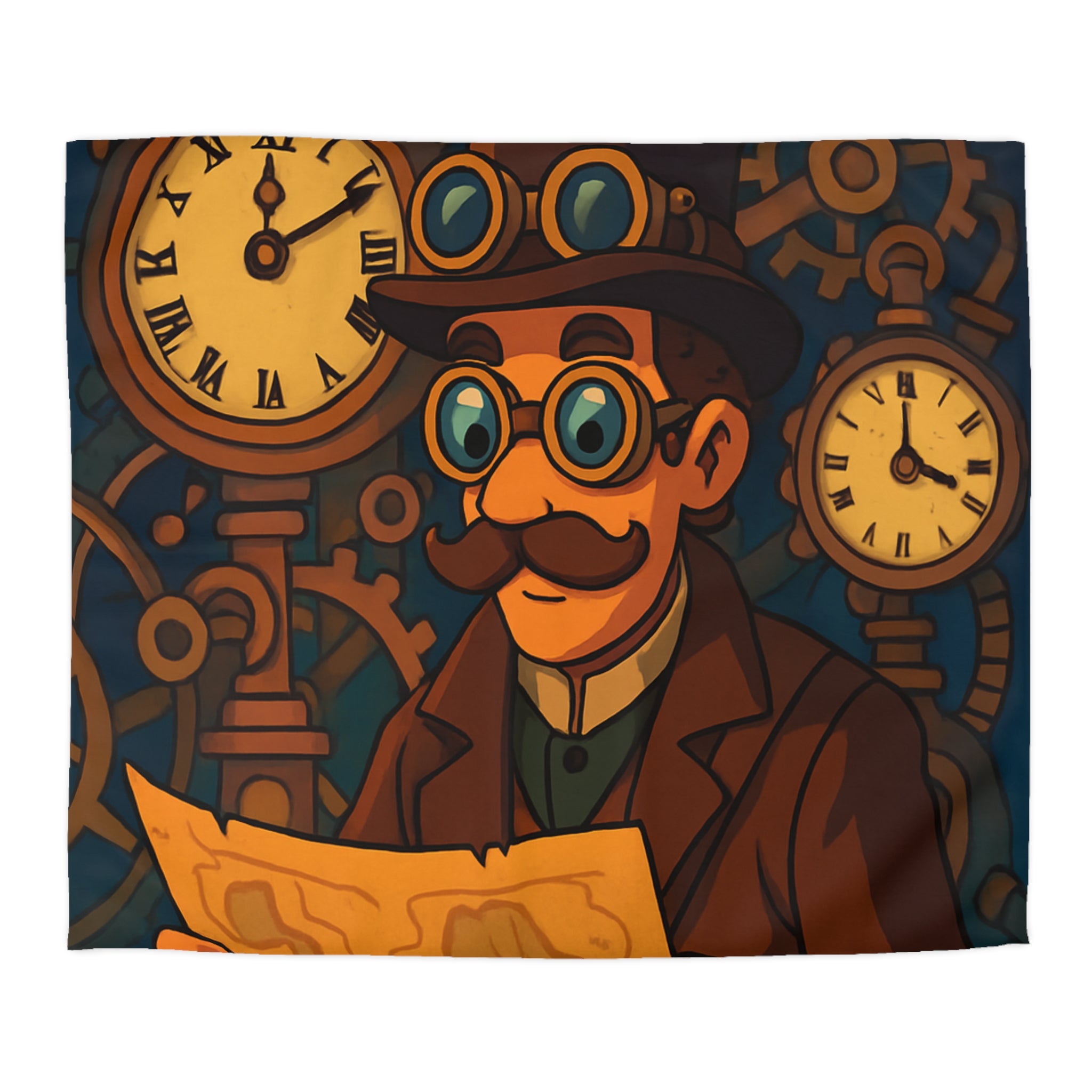 Housse de couette steampunk vintage avec motifs horlogers et explorateur en carte ingénieuse