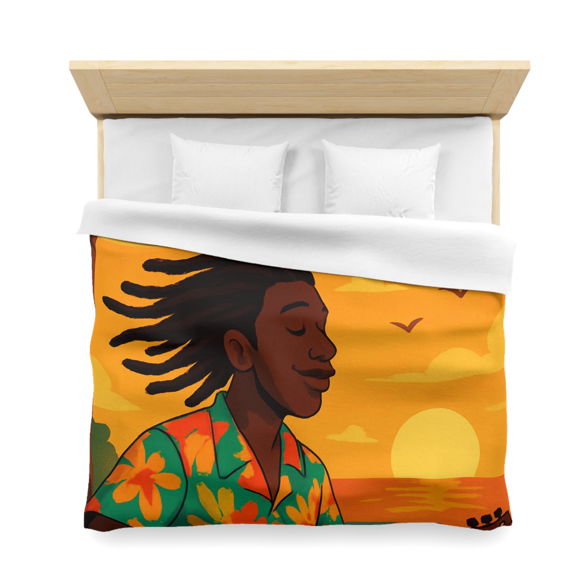 Housse de couette tropicale avec musique, coucher de soleil et palmiers exotiques pour chambre
