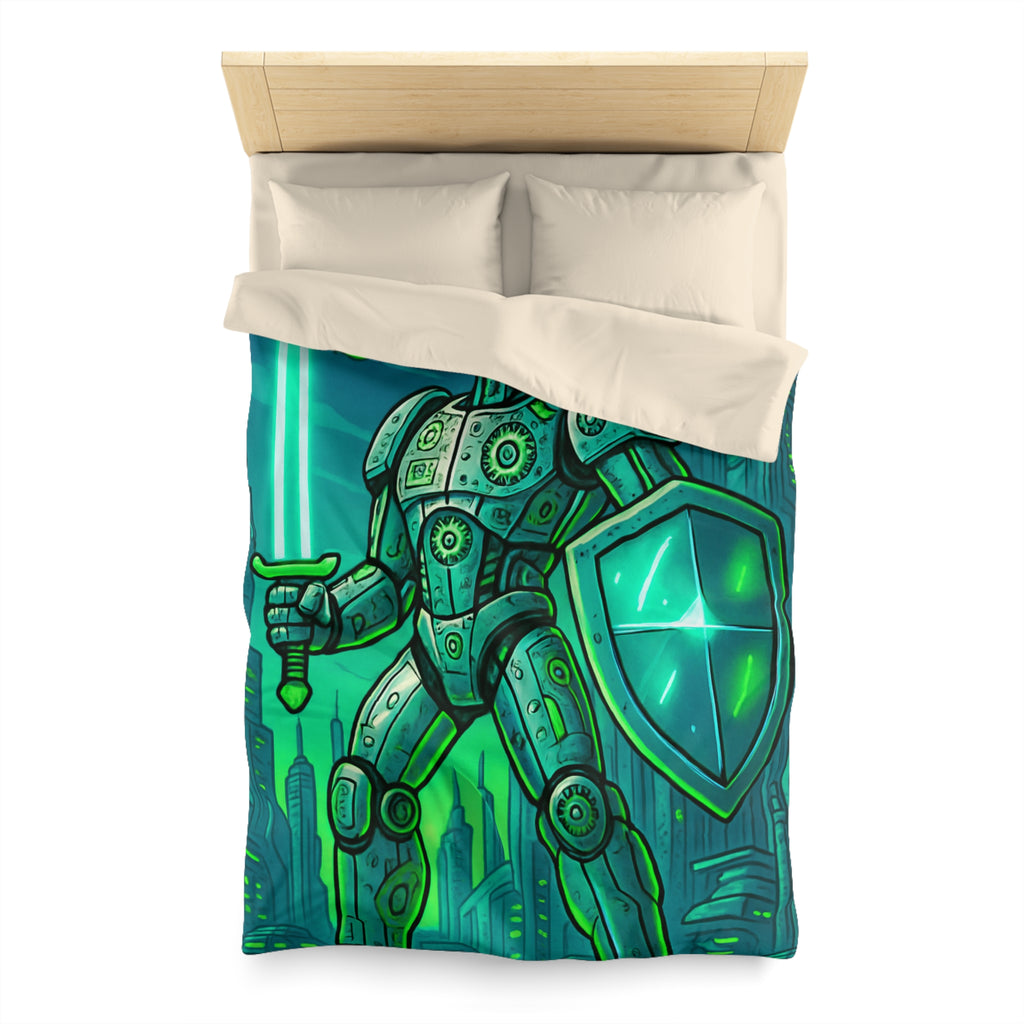 Housse de couette robot futuriste avec épée lumineuse et ville high-tech