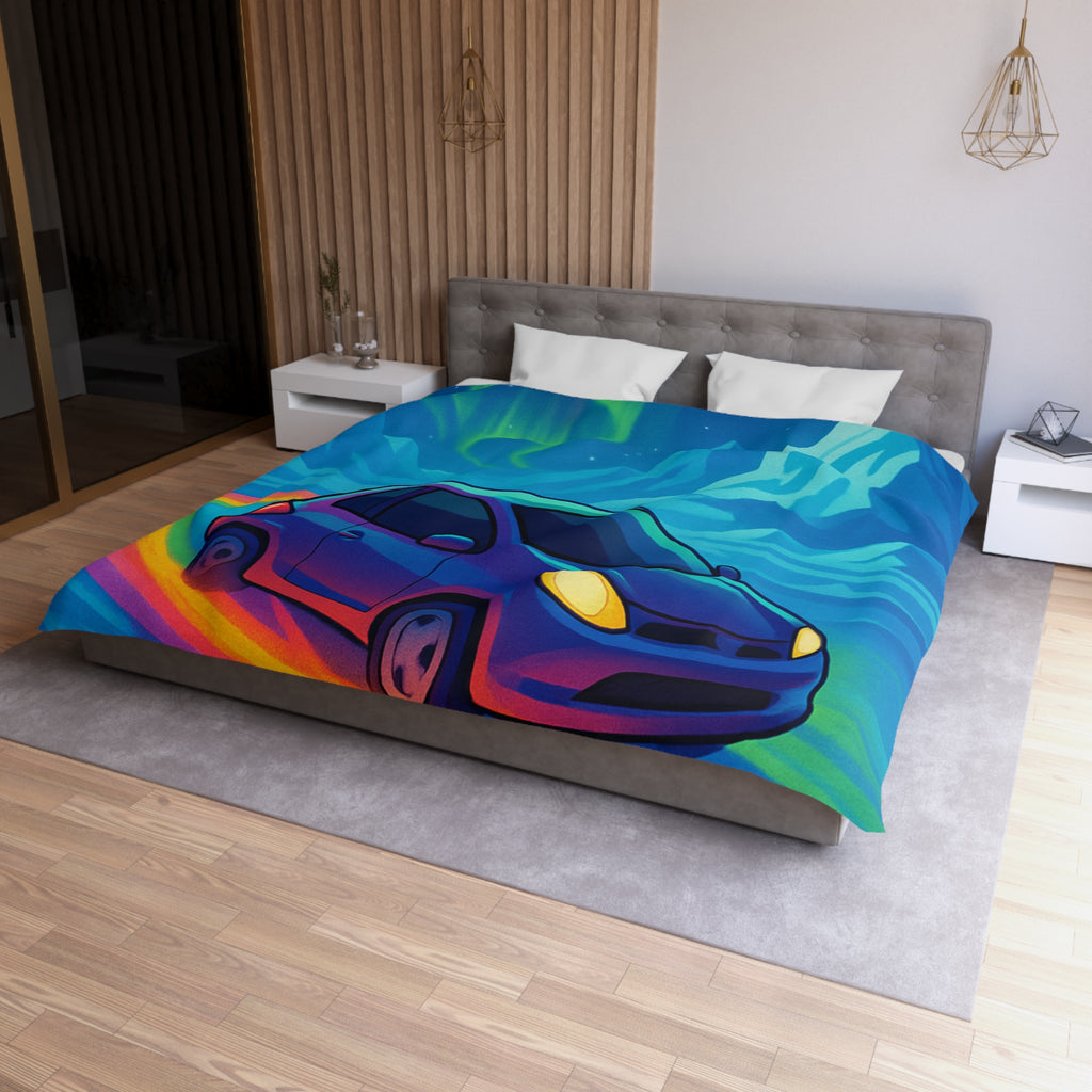 Housse de couette paysage polaire voiture et aurore boréale en couleurs éclatantes