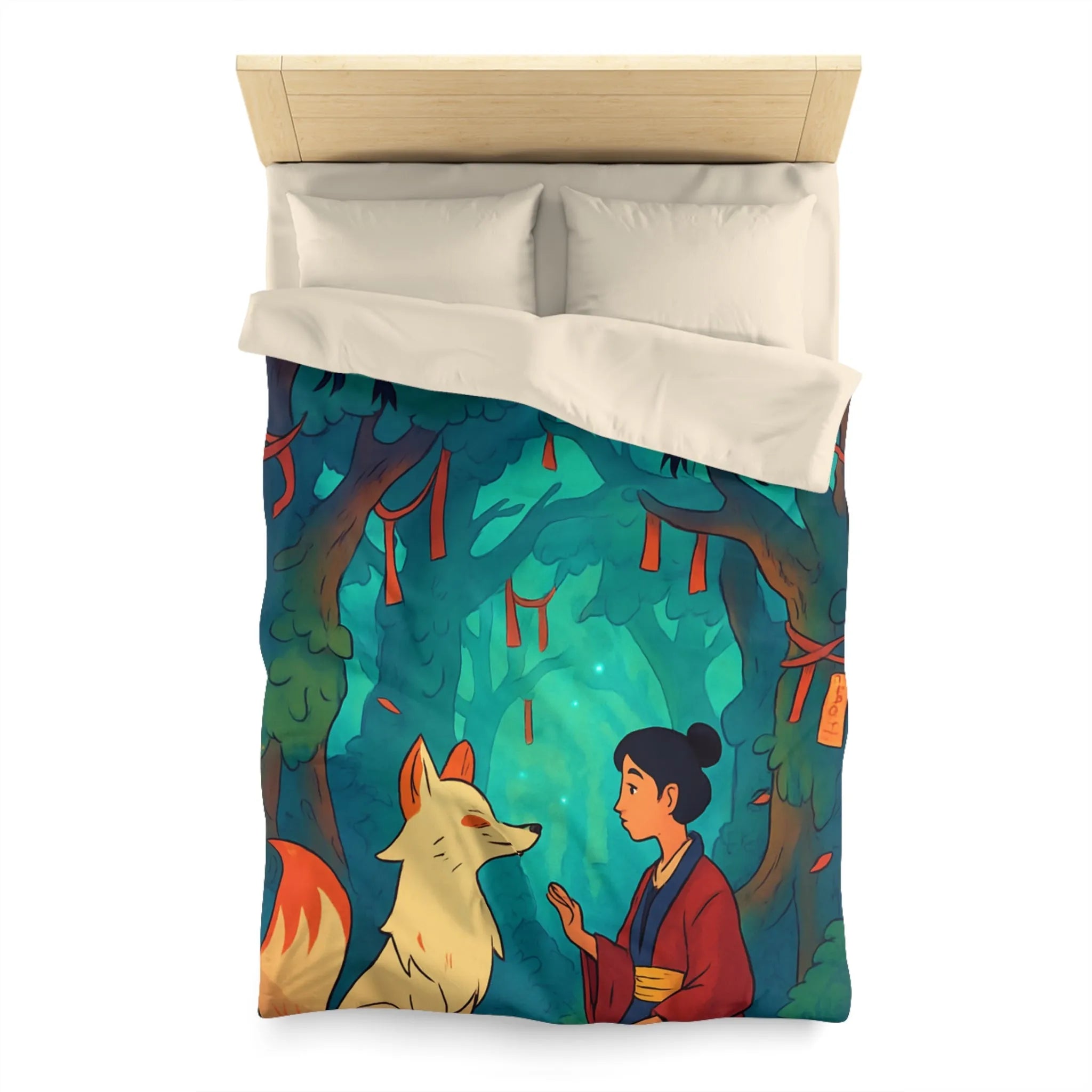 Housse de couette forêt magique avec renard et oiseaux pour chambre paisible