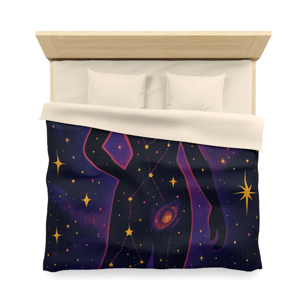Housse de couette artistique silhouette femme constellation étoiles nébuleuses ambiance cosmique