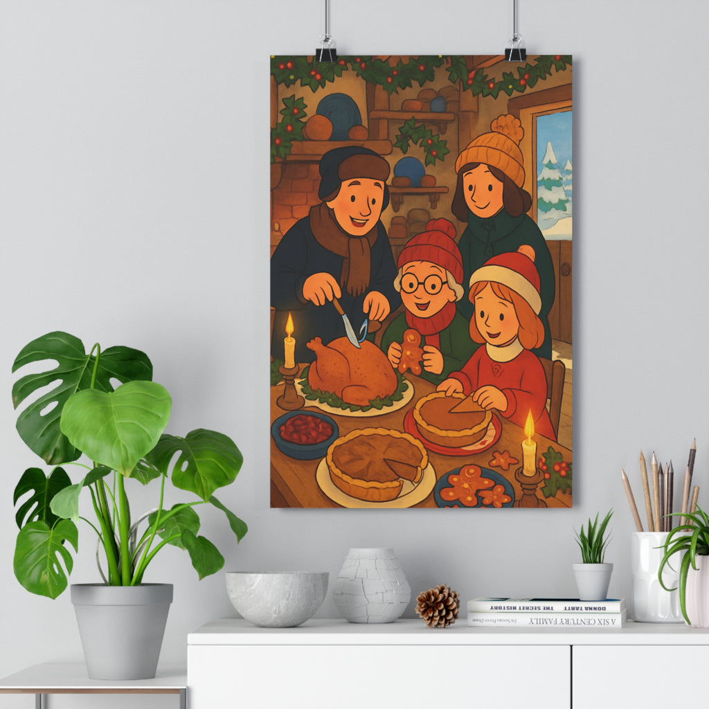 Poster décoratif cartoon joyeux rouge vert hiver salon chambre famille festif cuisine chaleureux tableau