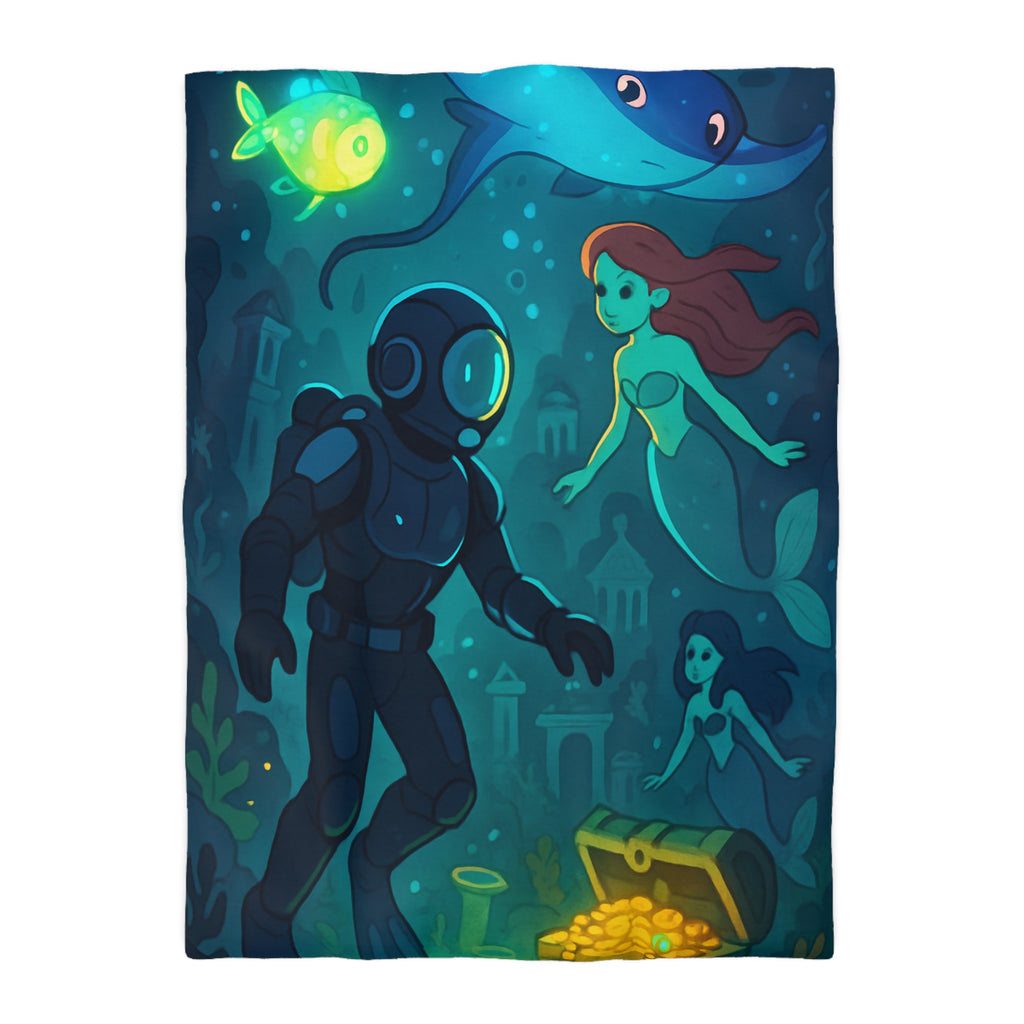 Housse de couette sirène océan magique avec plongeur et trésor lumineux
