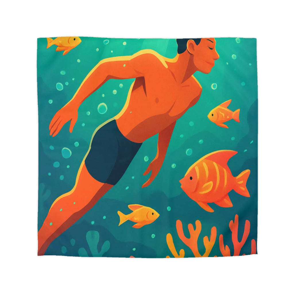 Housse de couette avec motif nageur et poissons tropicaux vifs pour chambre apaisante