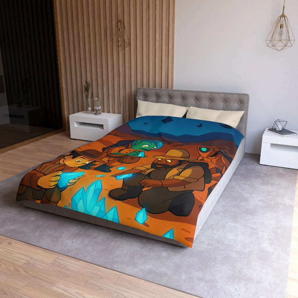 Exploration fascinante de cristaux mystérieux sur une planète désertique avec aventuriers et robot