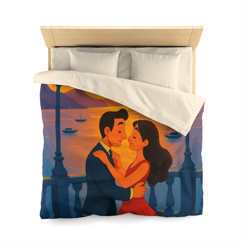 Housse de couette romantique coucher de soleil couple dansant au bord de mer