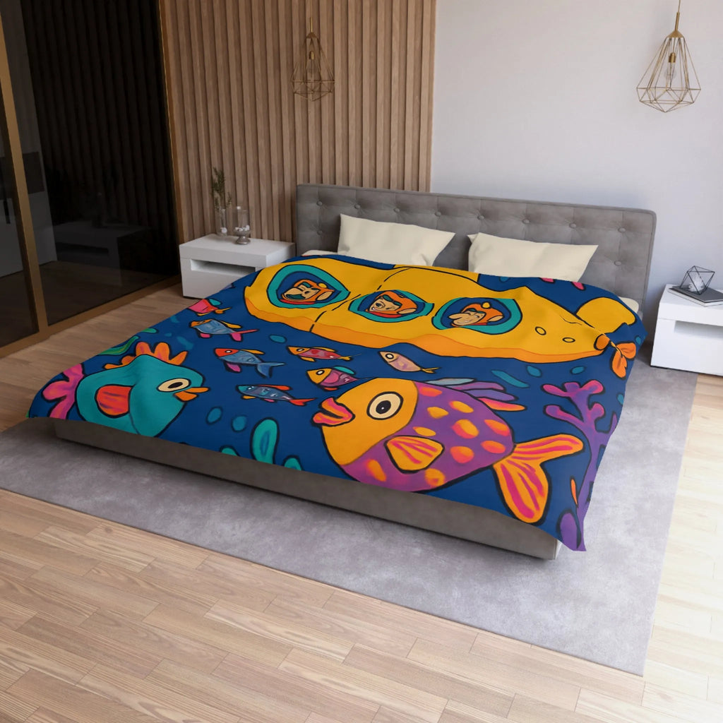 Housse De Couette Colorée Sous-Marine Avec Sous-Marin Jaune Et Poissons Amusants