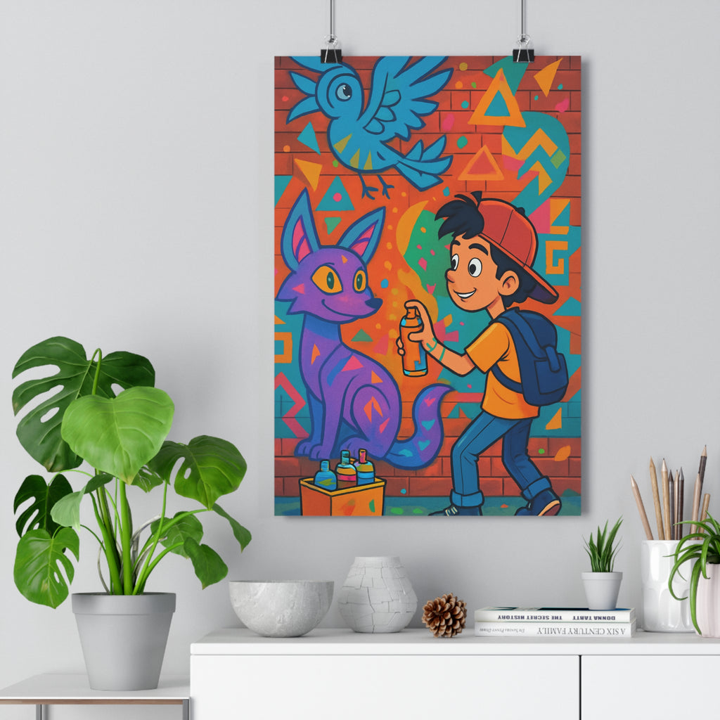 Poster décoratif urbain art cartoon orange violet bleu joyeux chambre enfant bureau créatif moderne