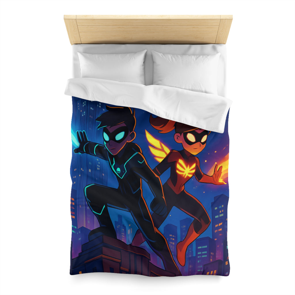 Housse de couette super-héros urbain : ambiance dynamique, couleurs vives, motifs modernes et audacieux