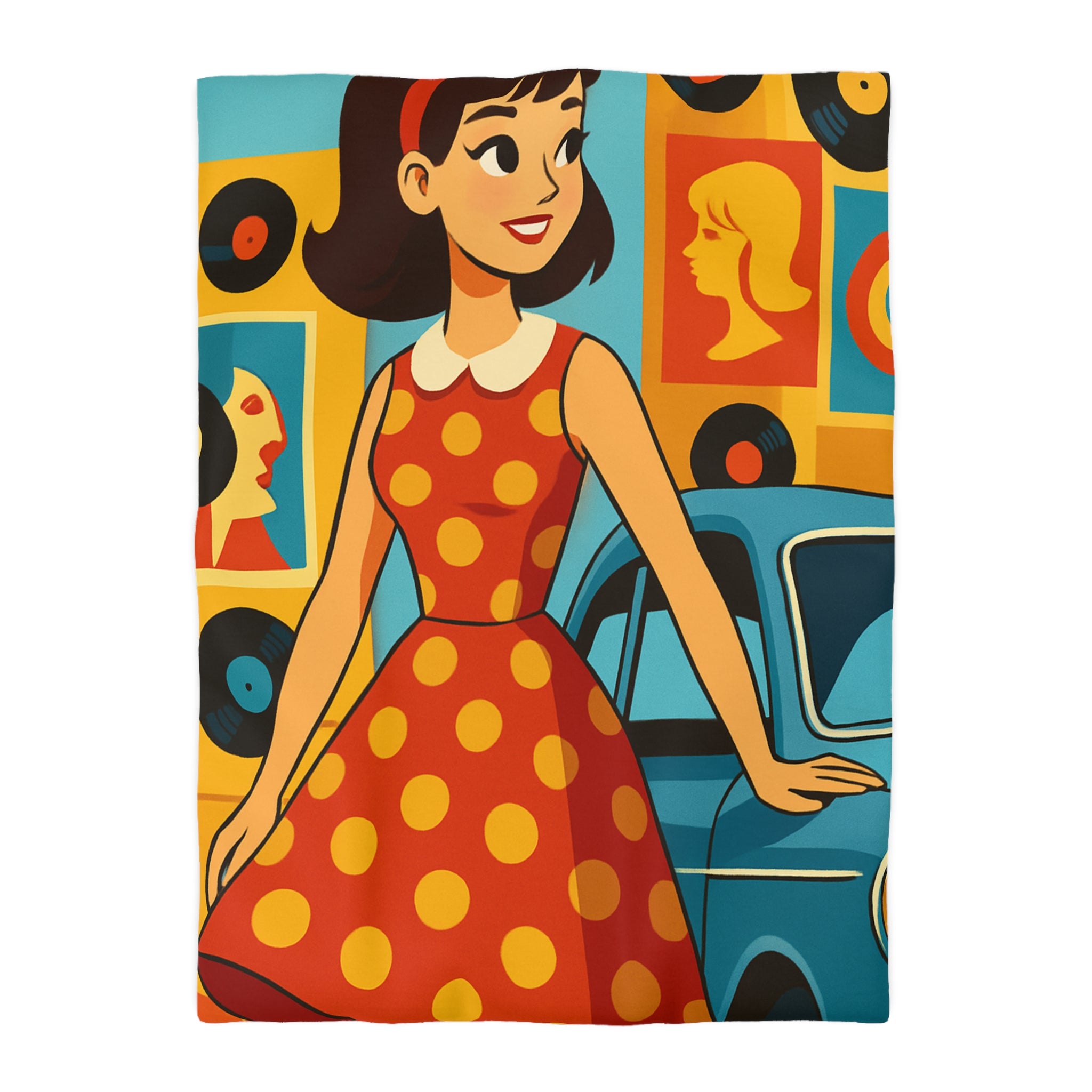 Housse de couette rétro colorée avec motifs années 60 style pop art vintage