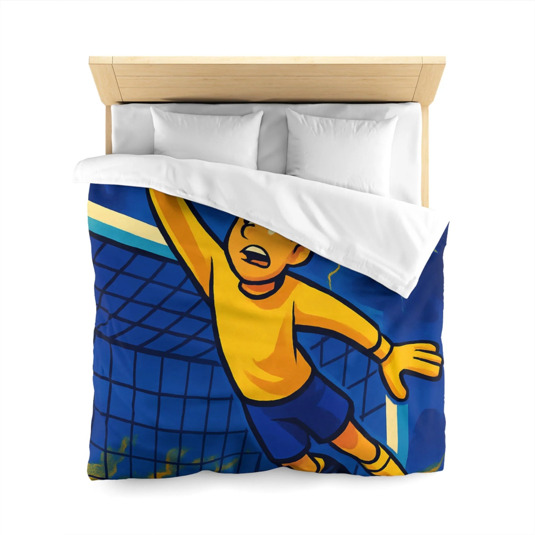 Housse de couette colorée, illustration de footballeur en action, idéale pour chambre d'enfant