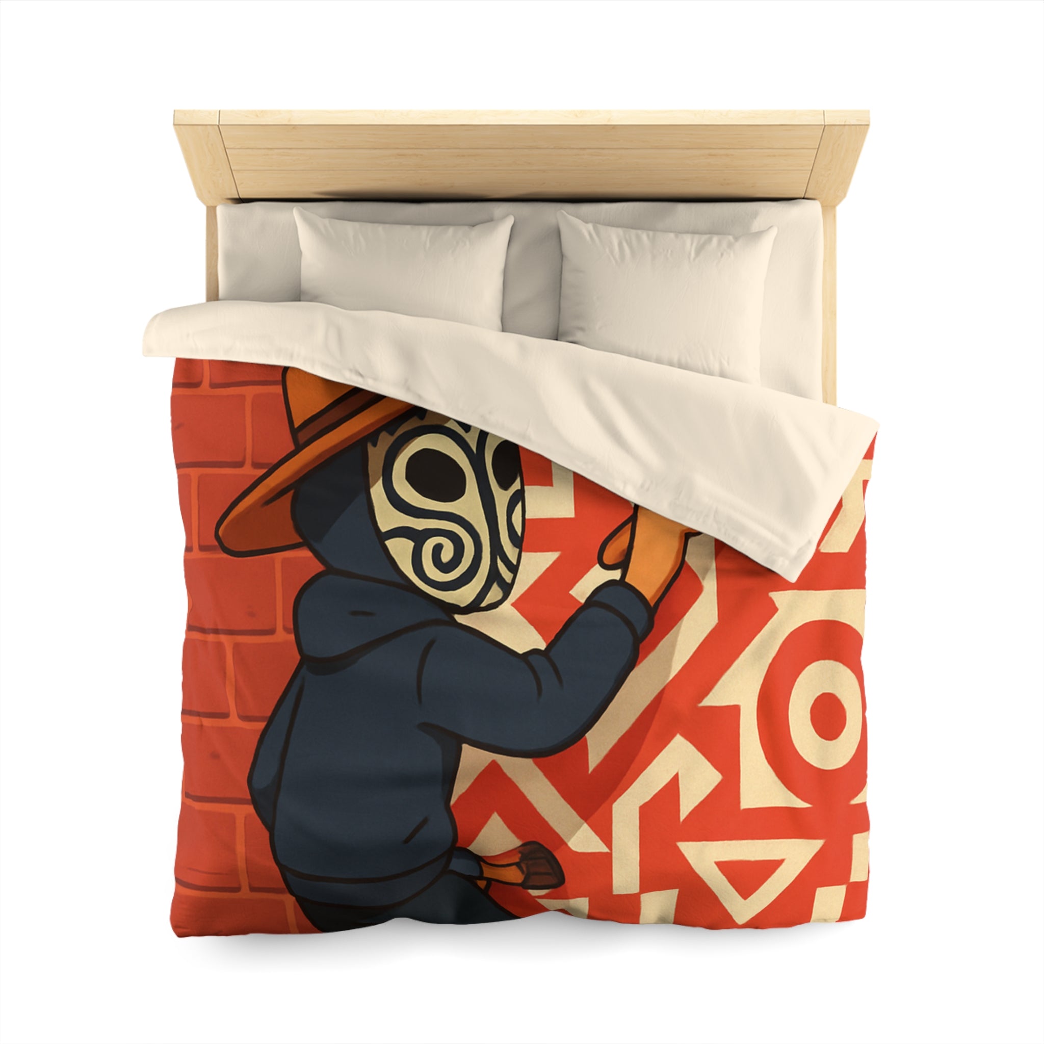 Housse de Couette Style Graffiti Masque Ethnique en Rouge et Blanc Pour Chambre Adulte