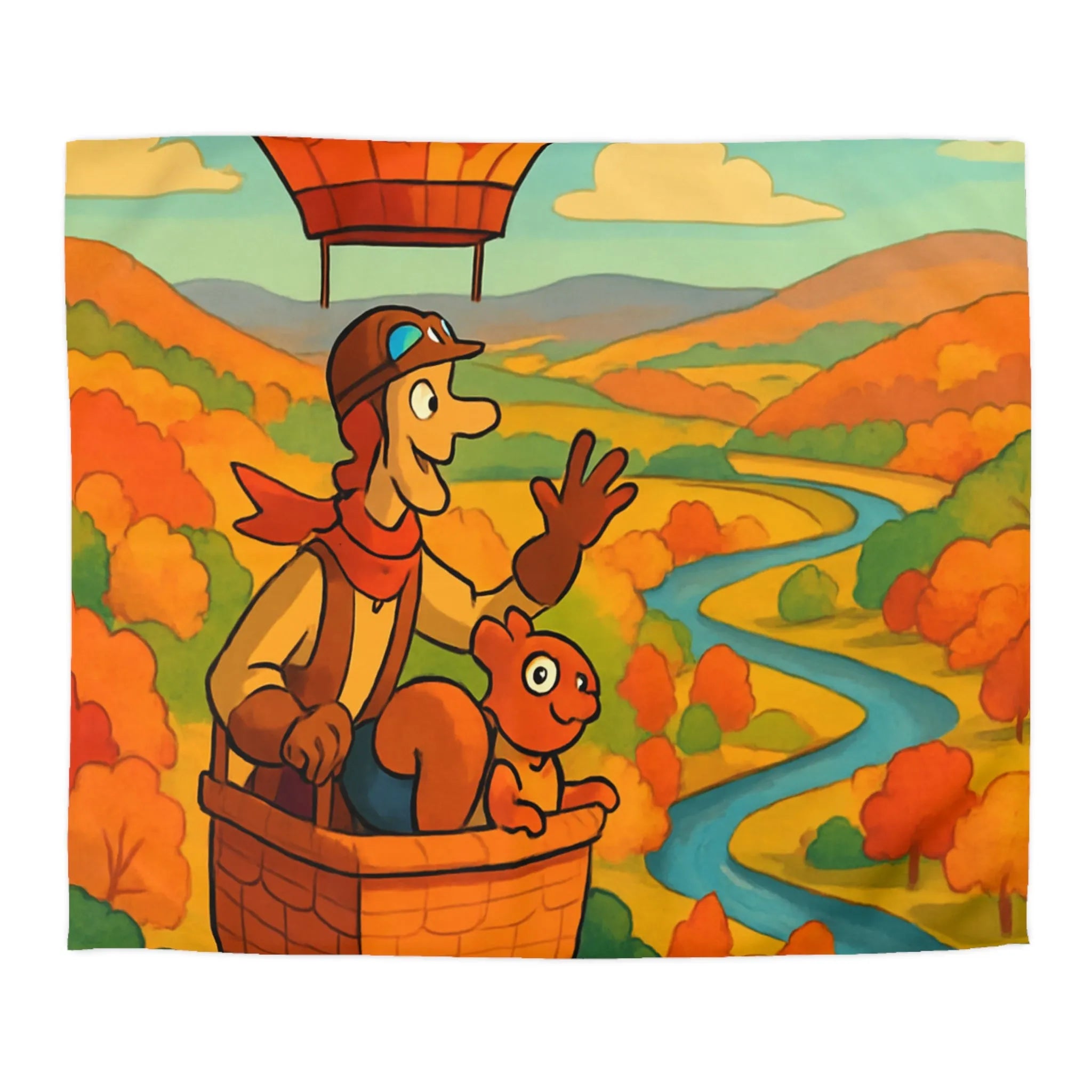 Housse de couette automnale avec montgolfière et paysage coloré pour chambre chaleureuse