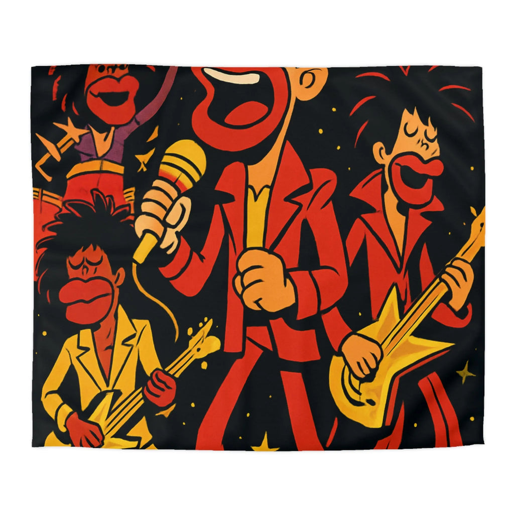 Housse de couette colorée avec illustrations de musiciens sous un ciel étoilé