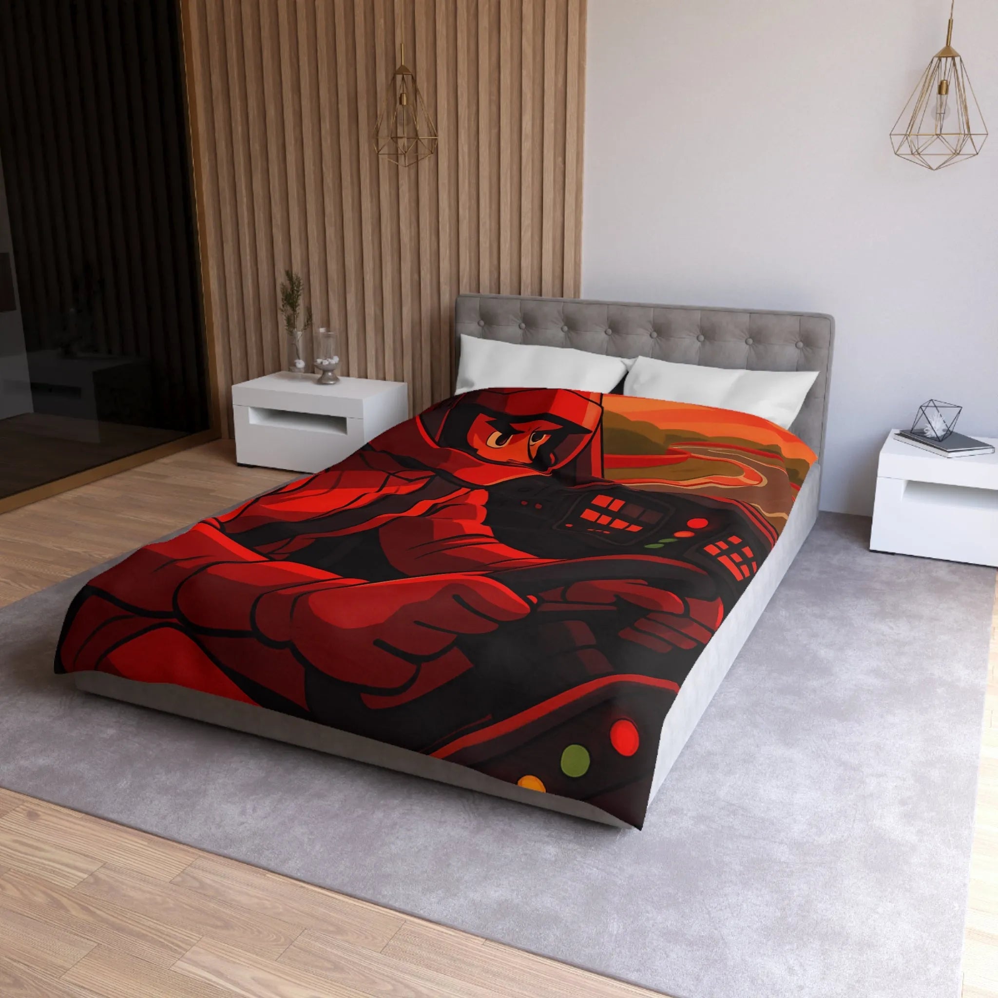 Housse de couette dynamique motif pilote de course rouge en automobile sportive