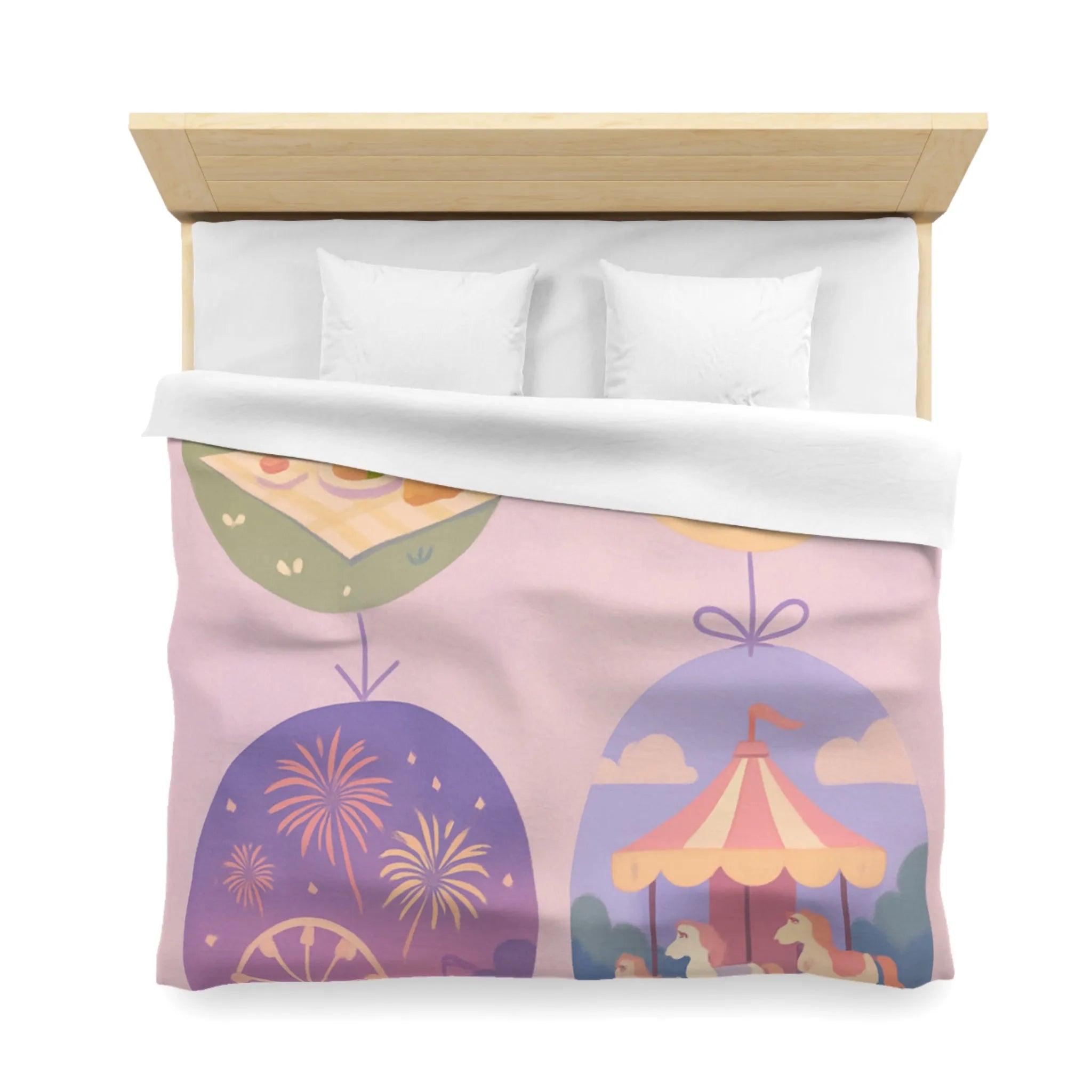 Douce Housse de Couette avec Scènes de Nature et Loisir Pastel Évoquant Sérénité