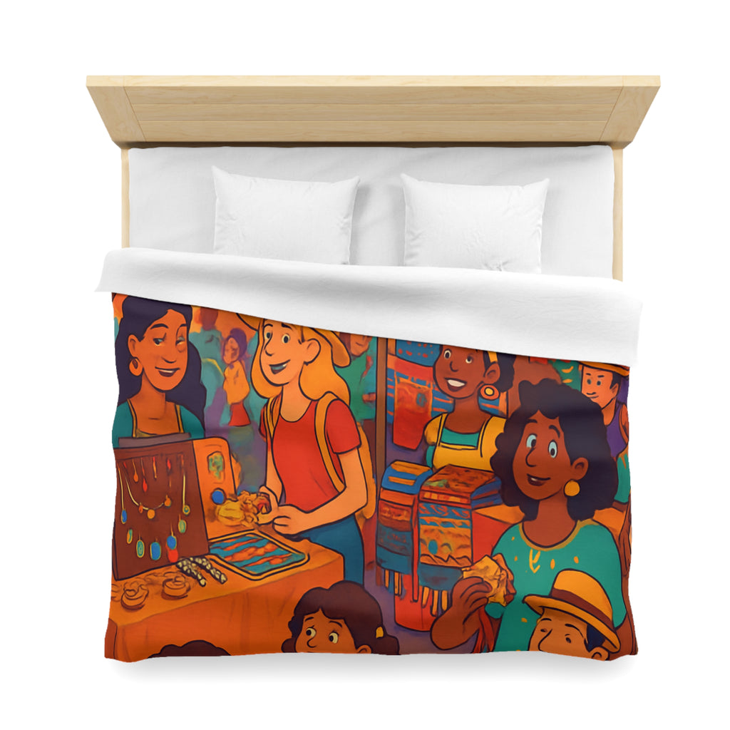 Housse de couette pour enfants avec design marché coloré de nuit animé et festif