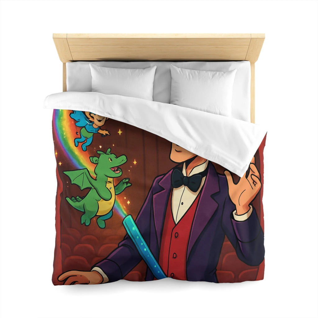 Housse de couette magique avec scène enchantée de créatures et magicien coloré