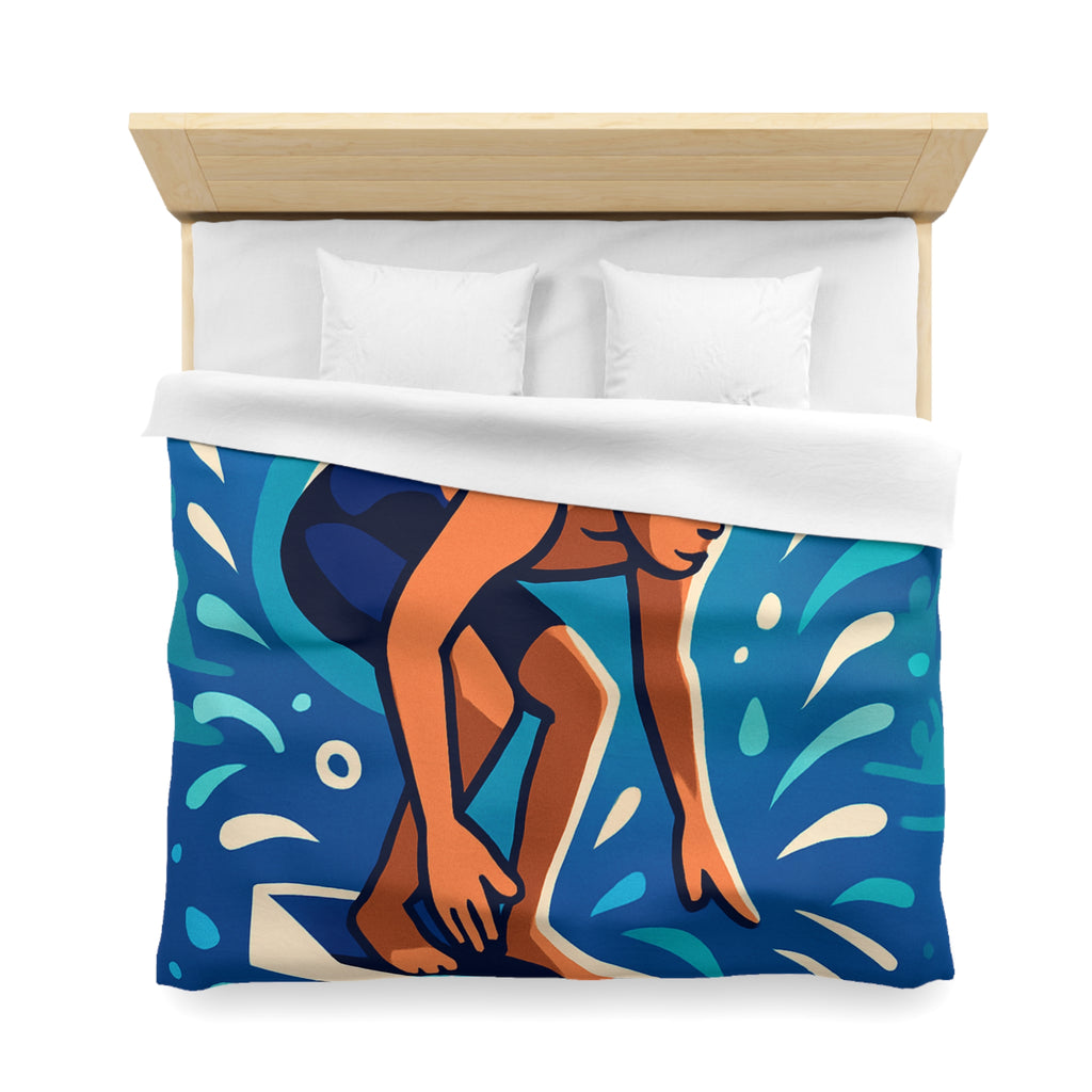 Housse de couette vibrante avec nageur prêt à plonger dans une piscine dynamique