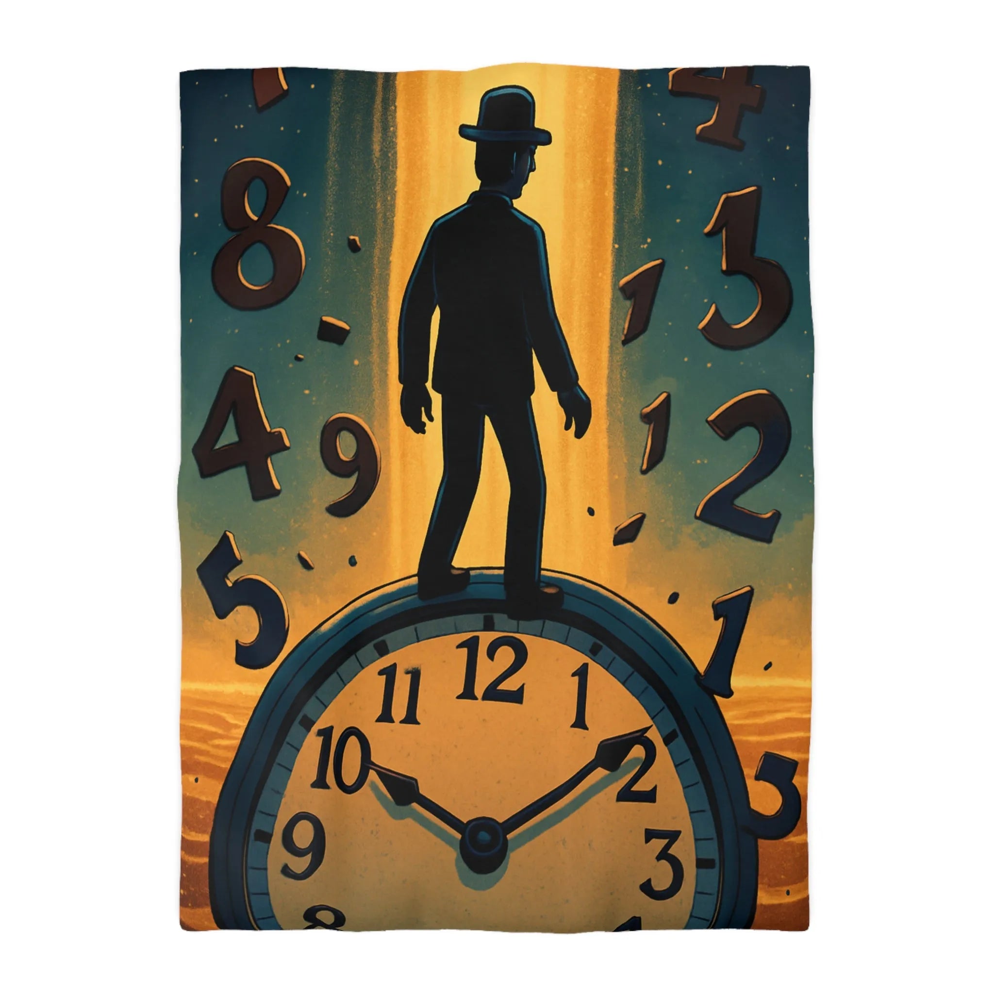 Housse de couette avec horloge mystique et voyageur des rêves en noir