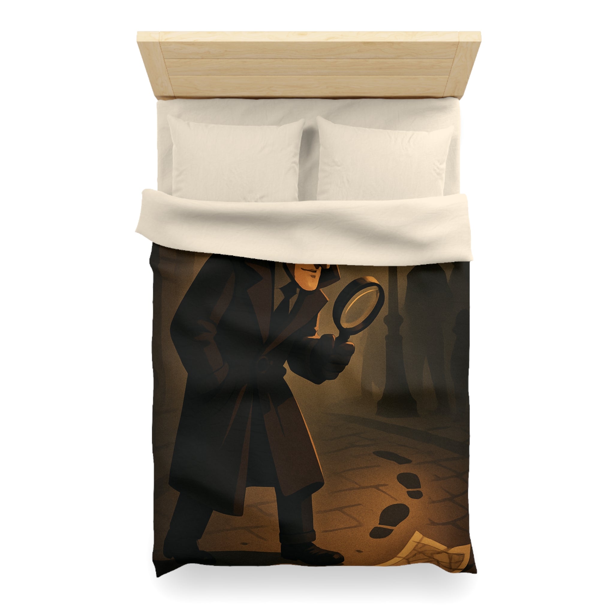 Housse de couette mystérieuse détective sombre rue nocturne silhouette investigation piste intrigante