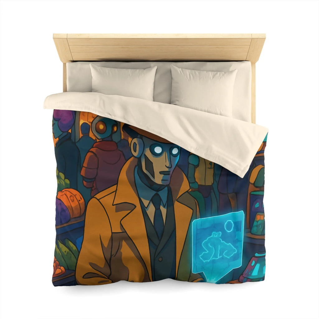 Explorez l'univers rétro-futuriste avec cette housse de couette robotique élégante et colorée