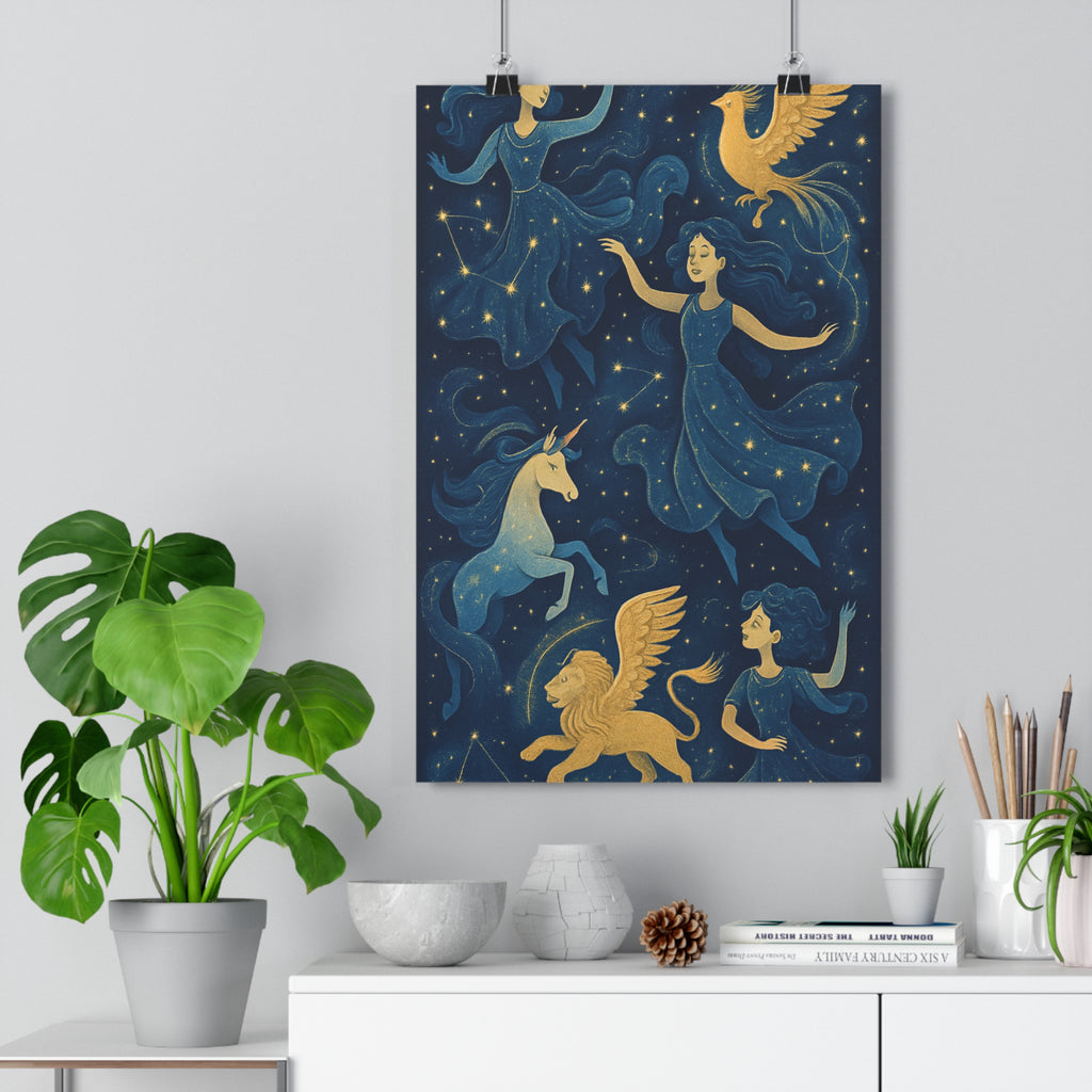 Poster décoratif cartoon bleu doré cosmos magique mystique chambre salon anime girly fantastique élégant