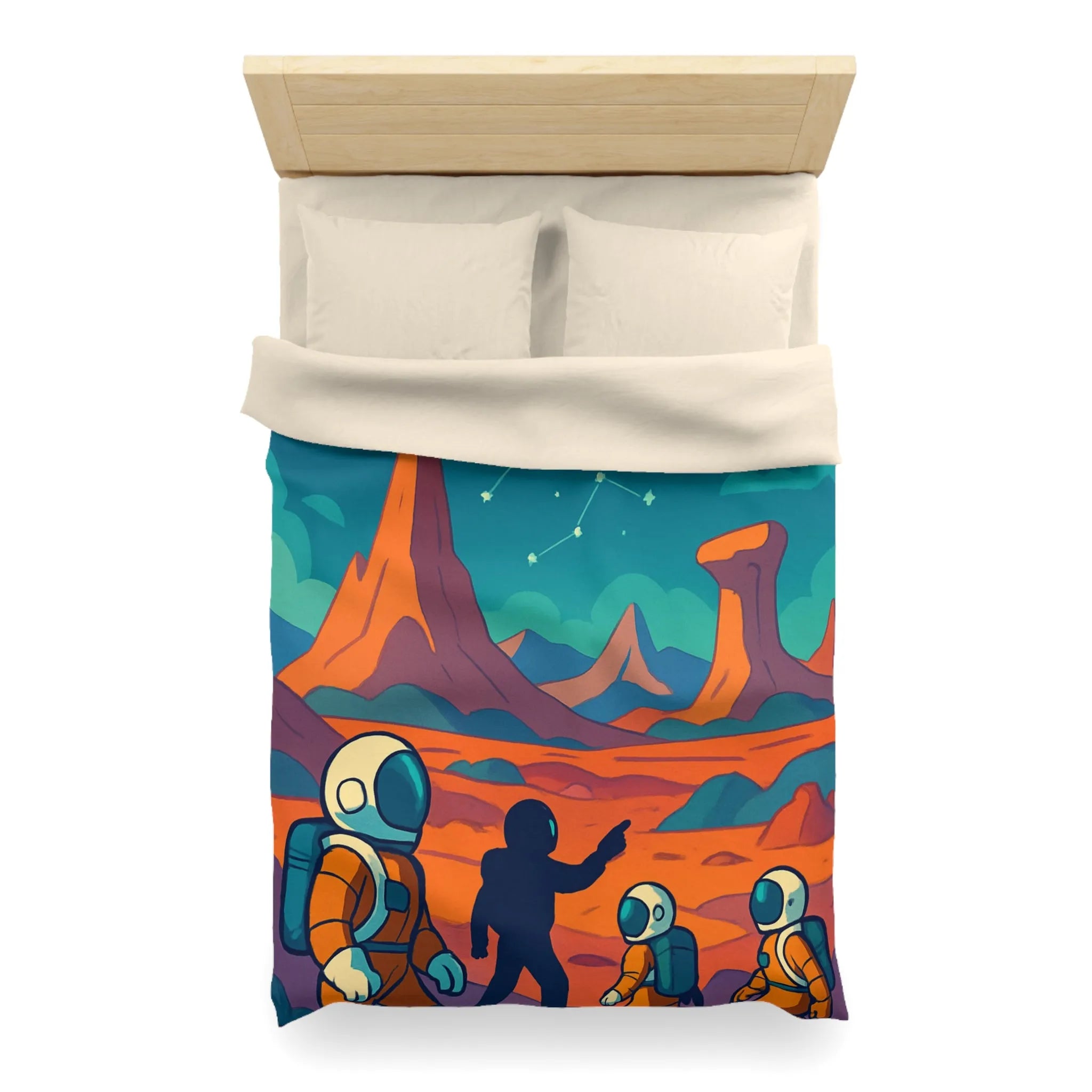 Exploration spatiale colorée : Astronautes sous la lune et constellations étoilées