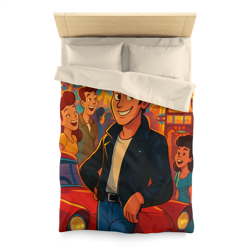 Housse de couette style rétro avec ambiance parc d'attractions colorée et joyeuse