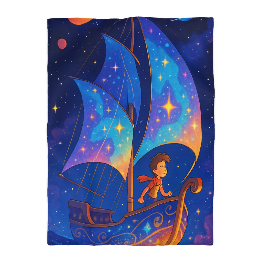 Housse de Couette Enchantée: Bateau Stardust Voyageant Dans l'Univers Étoilé pour Enfants