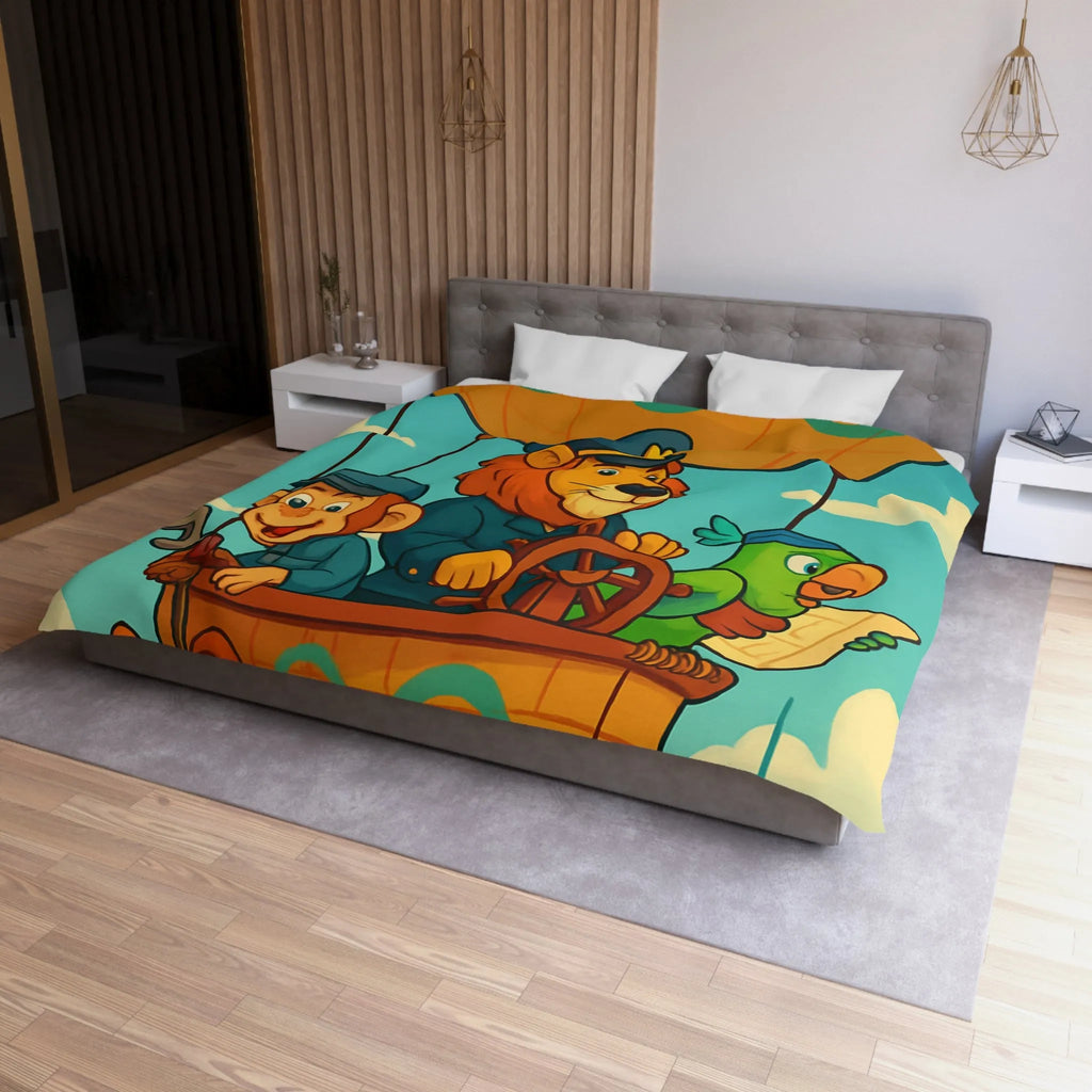 Housse de couette enfant avec montgolfière lion, singe, perroquet colorée et joyeuse
