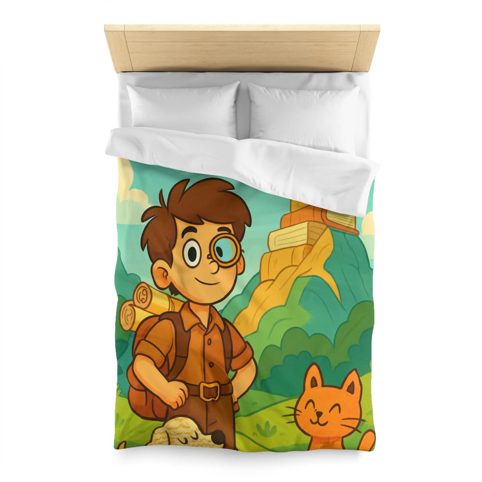 Housse de Couette Enfant Aventure avec Dragon et Animaux pour Voyage Imaginaire