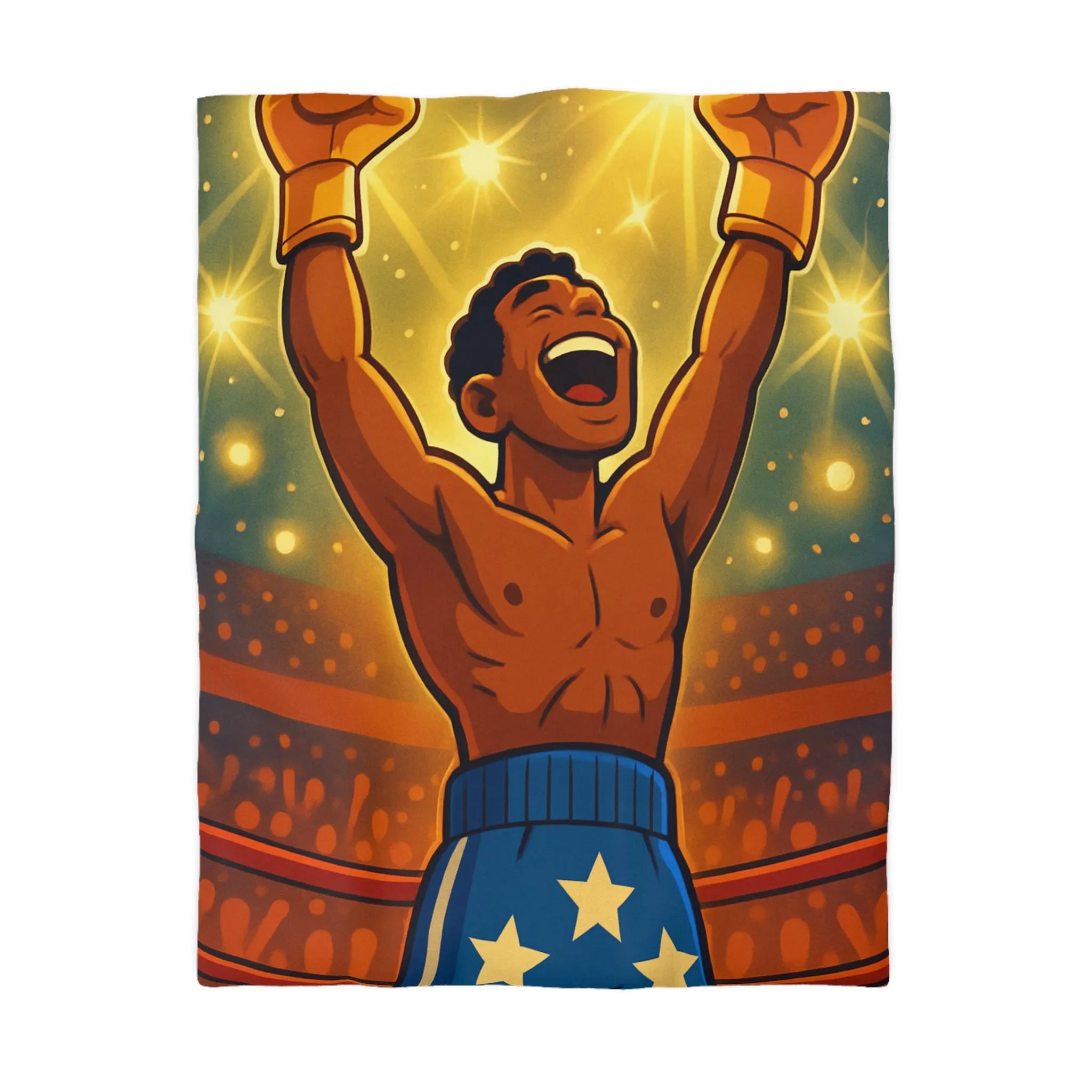 Housse de couette colorée avec boxeur victorieux et étoiles lumineuses illustrées