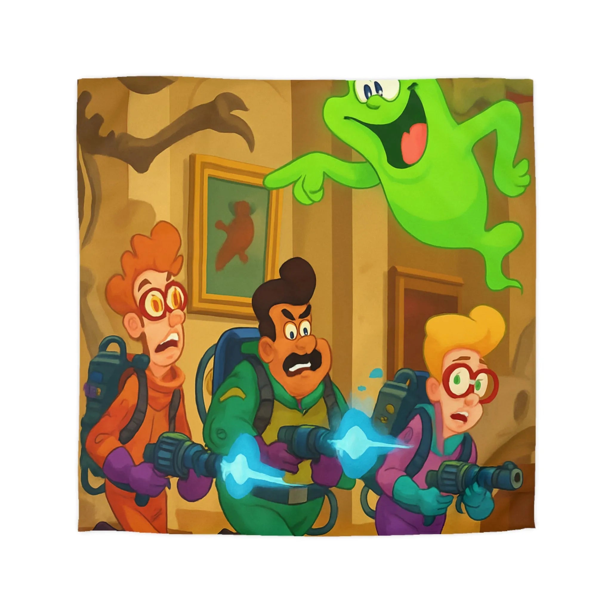 Housse de couette colorée avec chasseurs de fantômes et ambiance amusante de musée