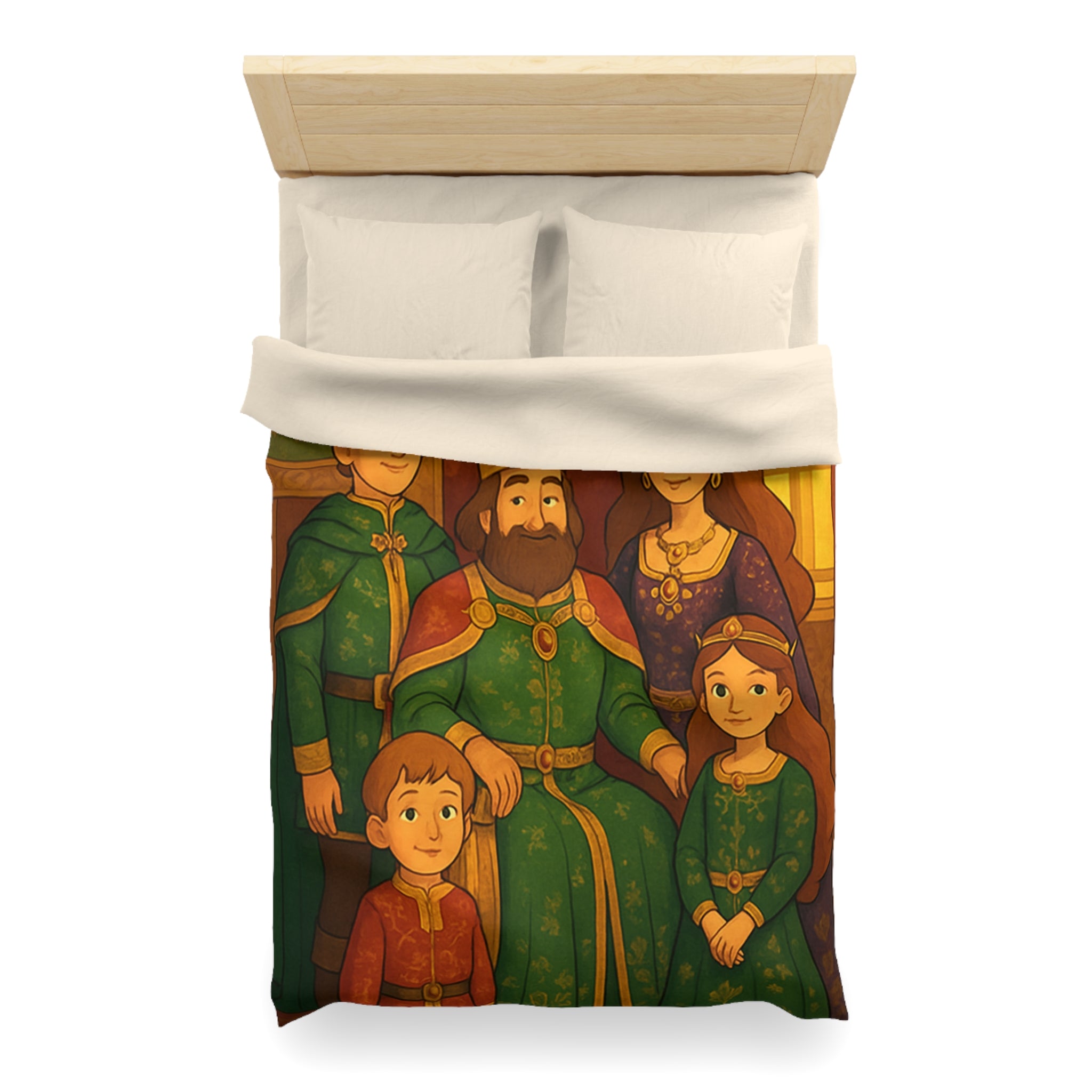 Housse de couette royale médiévale avec motif famille de nobles sur fond chaleureux