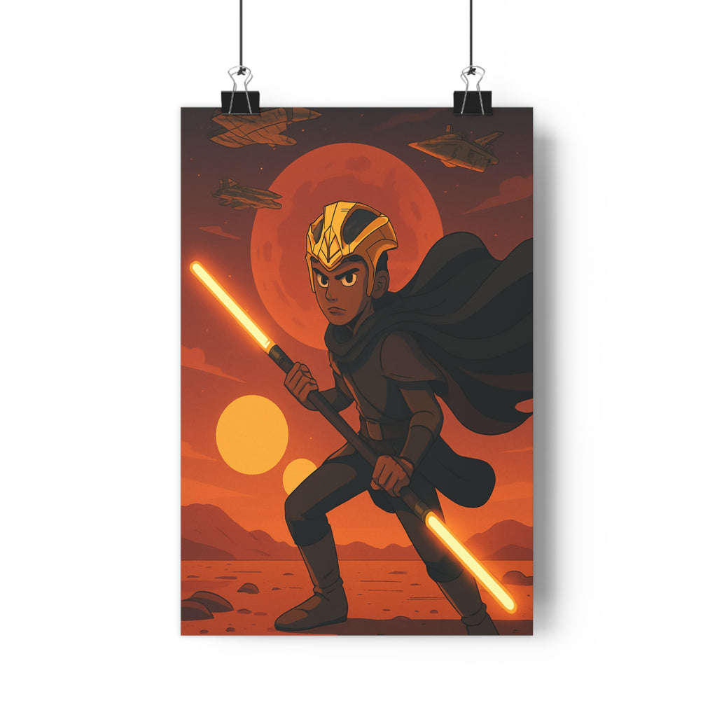 Poster décoratif épique aventure sciencefiction sabre lumineux orange noir rouge dessin animé fan qualité