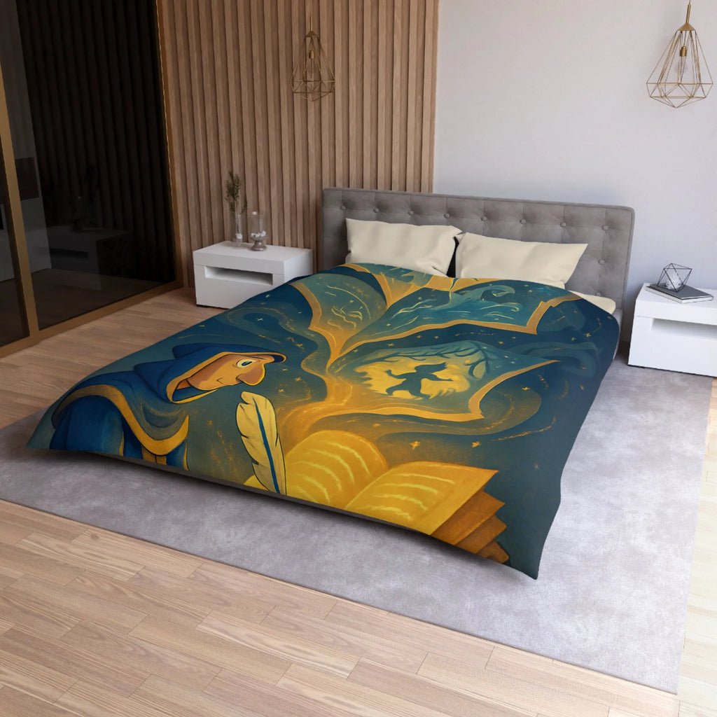 Housse de couette magique avec scène de conte illustrée et motifs féeriques scintillants